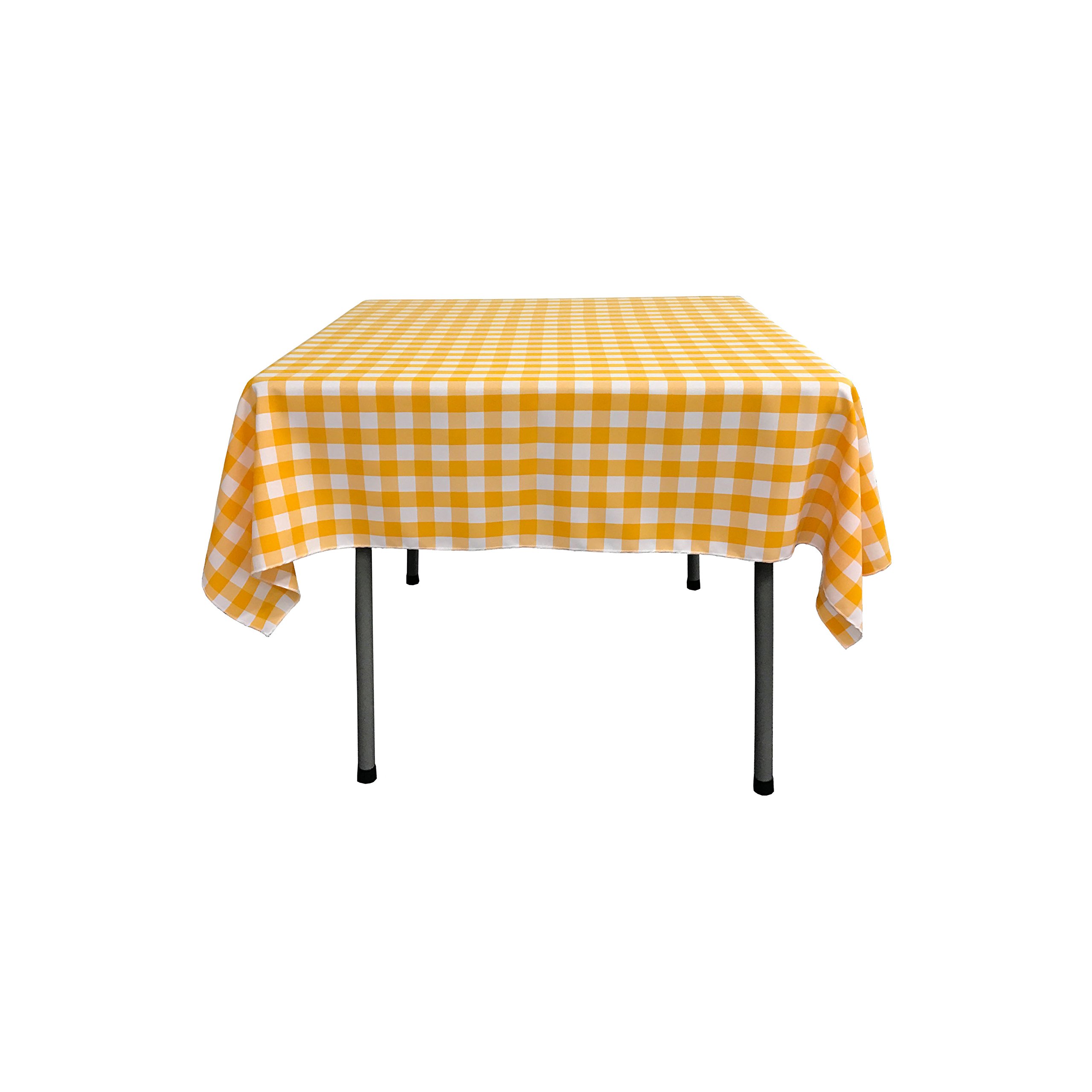 LA Linen Checkered Overlay Tablecloth, 58 by 58-Inch, Dark yellow