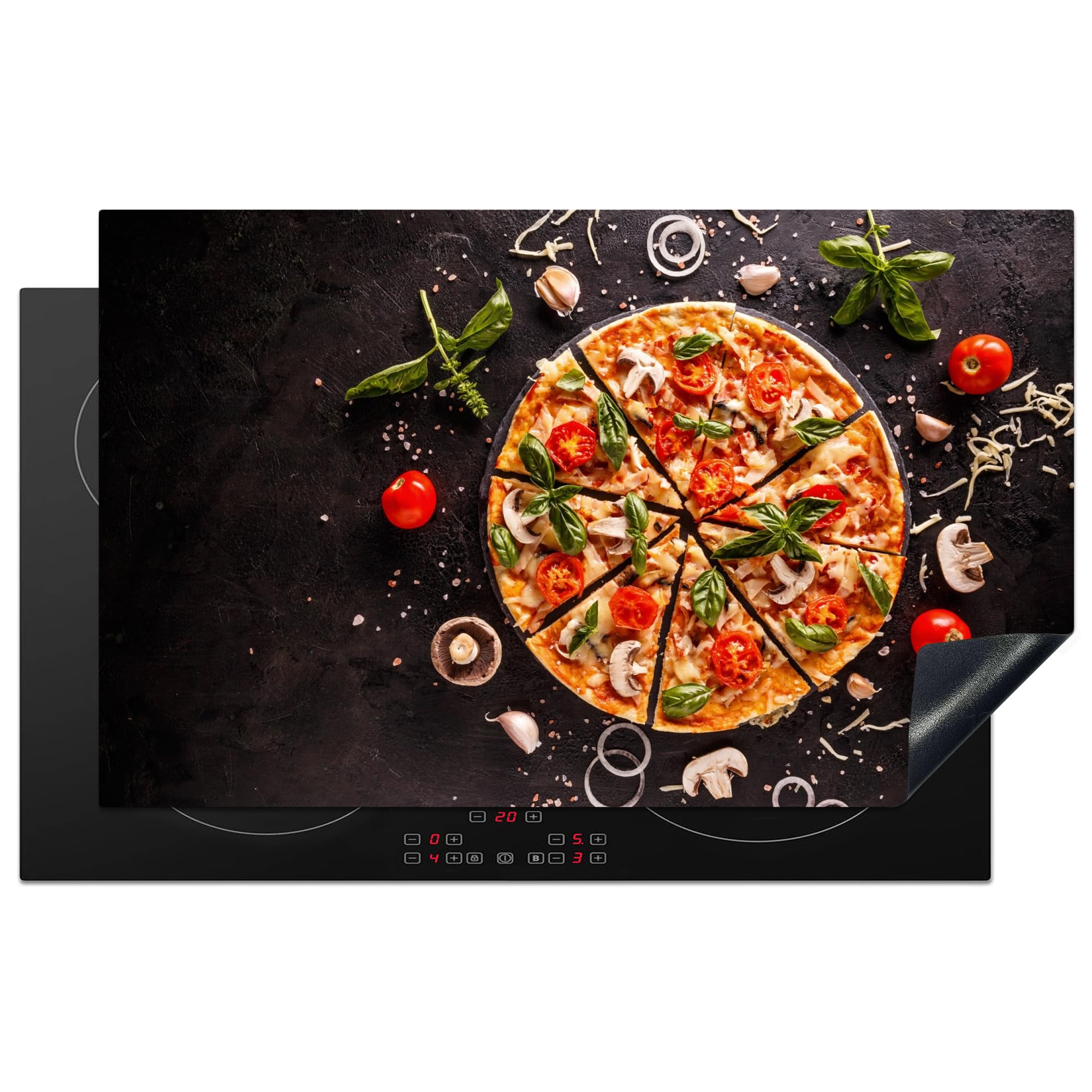 KitchenYeah© Induction Hob Protector Mat 20.5"x33.5" / 85x52 cm Stove Cap Top Cover Kitchen Cooker Covers for Electric Hobs Vinyl Pizza - Vegetable - Herbs - Kitchen - Industrial — image 1