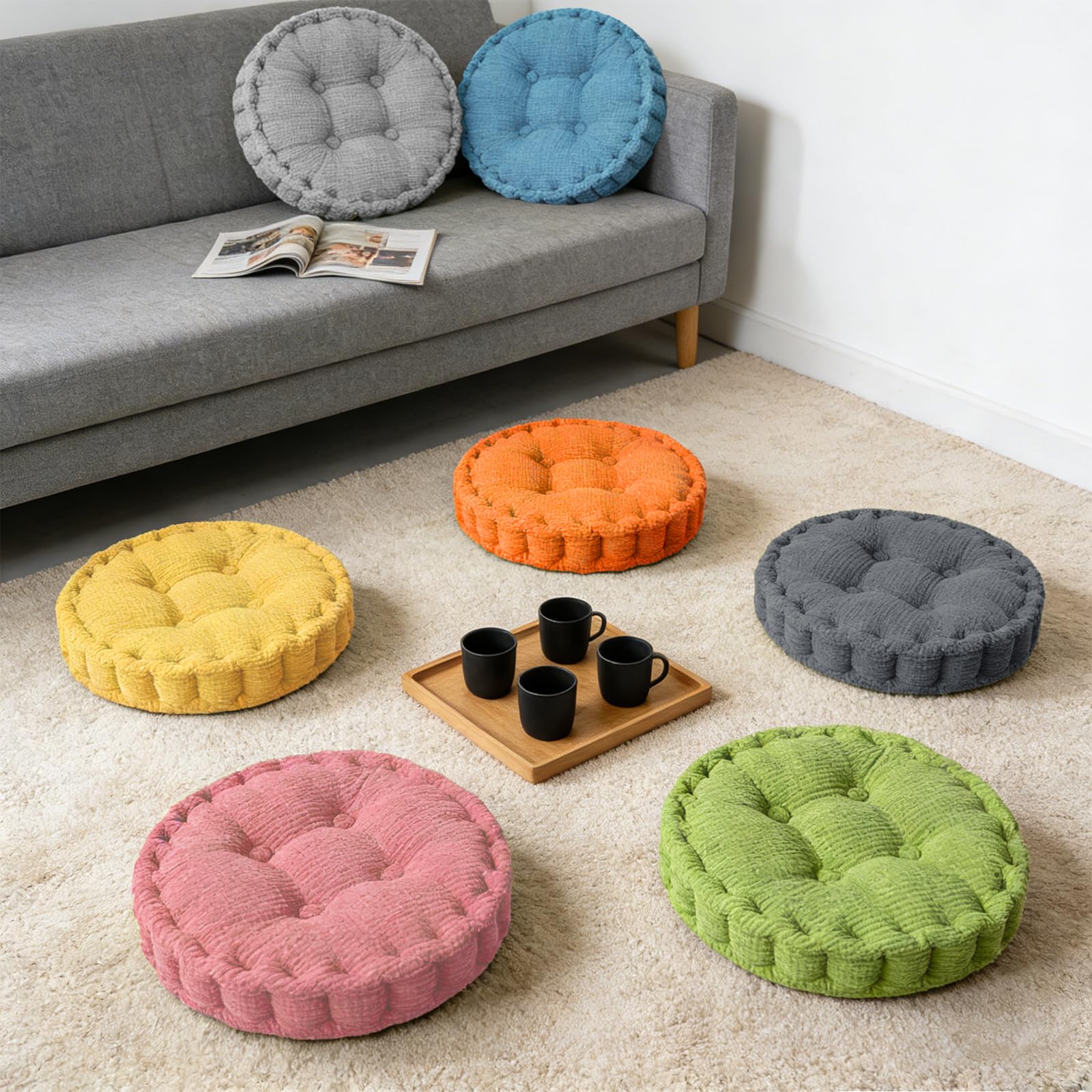 Cuscino per sedia rotondo, set di 2 cuscini per pavimento, 40 x 40 cm, cuscino per sedia in cotone, imbottito, cuscino per yoga, letto per animali domestici, cuscino per interni ed esterni, set di