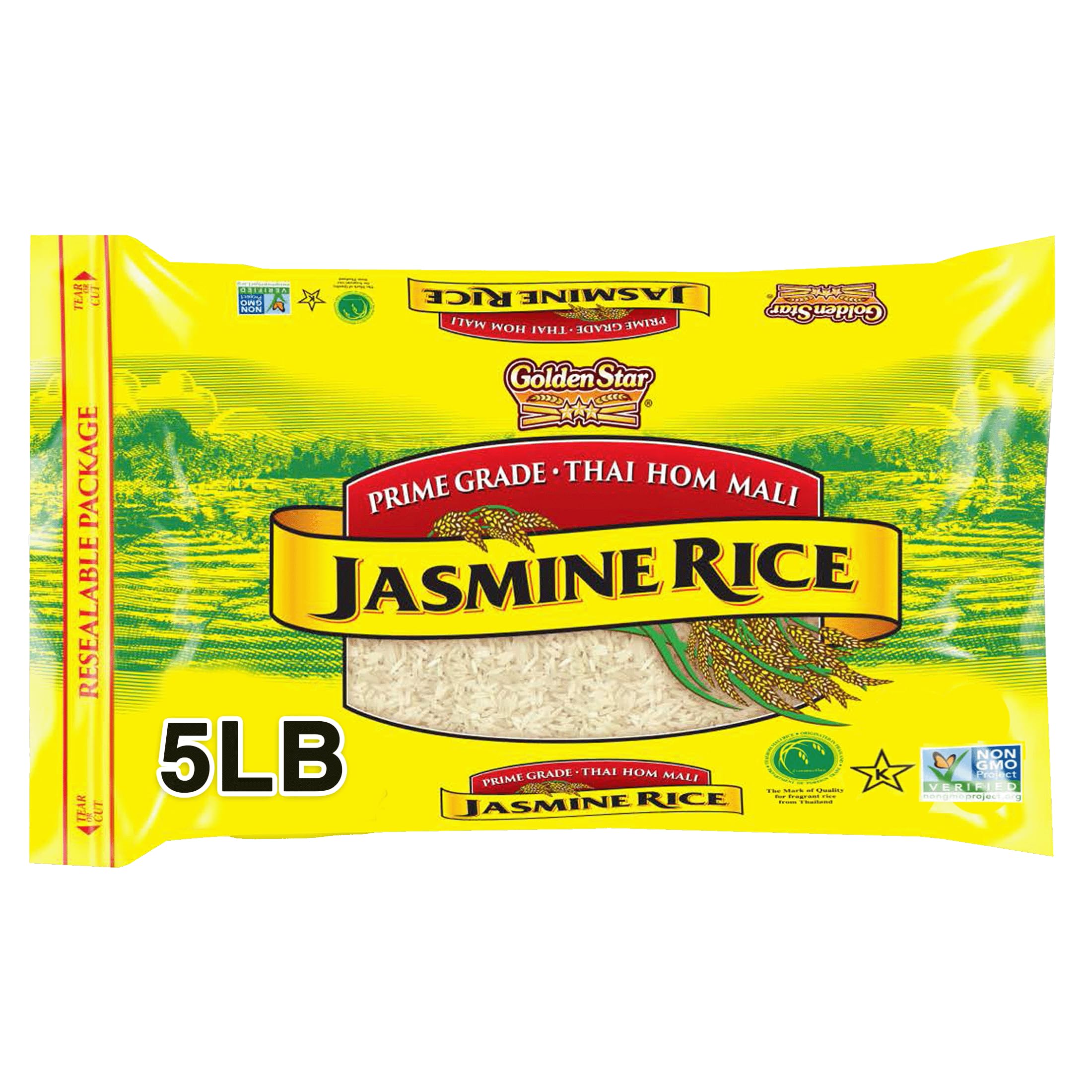 Golden Star Thai Hom Mali White Jasmine Rice - Prime Grade White Rice - 5 lb Bag