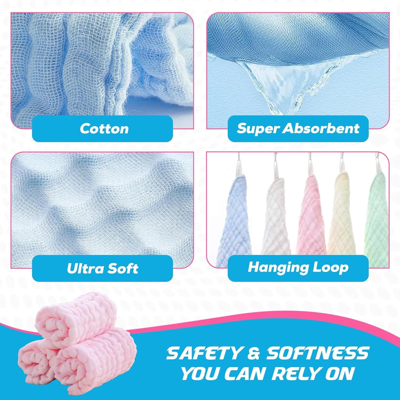 KPSRFG 8Pcs Muslin Cloths for Baby 6 Layer Cotton Muslin Squares 30*30 cm, Soft Reusable Washcloths - Image 4