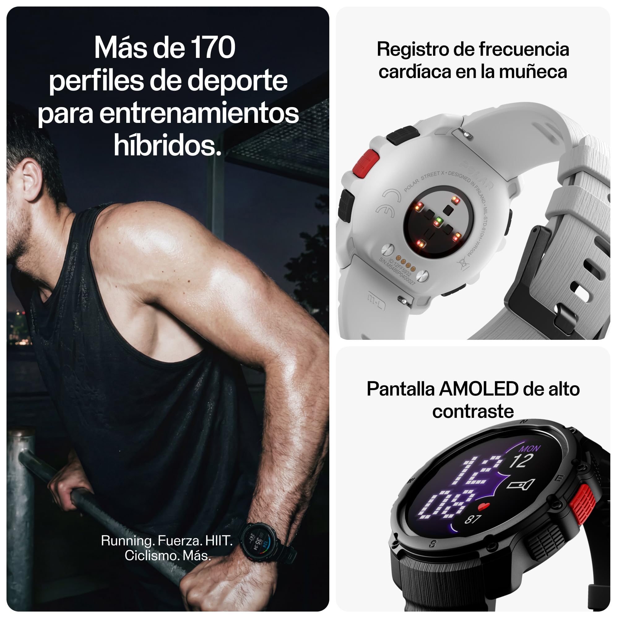 Polar Street X – Reloj Deportivo GPS Hombre y Mujer – Pulsómetro – Entrenamiento Híbrido – Running y Fitness – Resistente e Impermeable – Pantalla AMOLED – Garantía Exclusiva Amazon 3 Años