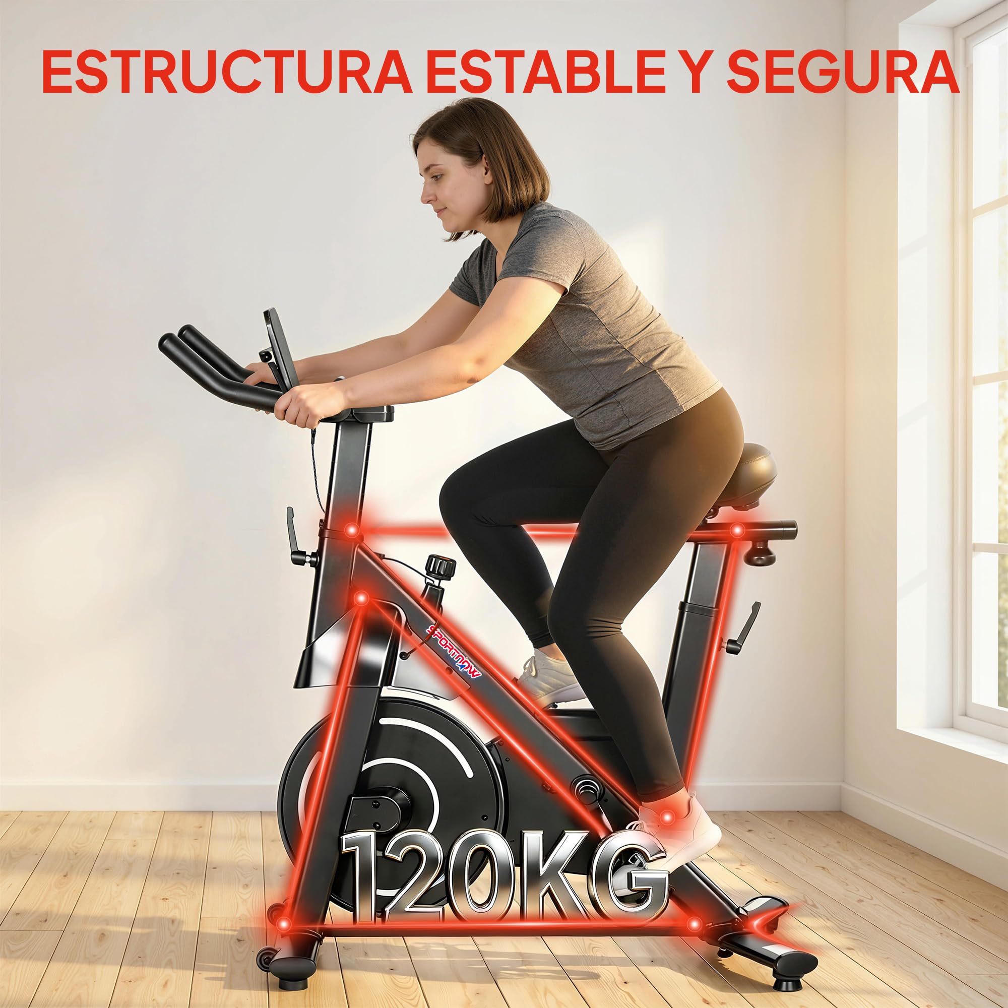 SPORTNOW Bicicleta Estática en Casa con Resistencia Magnética Regulable | Silenciosa, Pantalla LCD, Volante, Asiento y Manillar Ajustables, Ruedas, Soporte para Tablet, Carga 120 kg