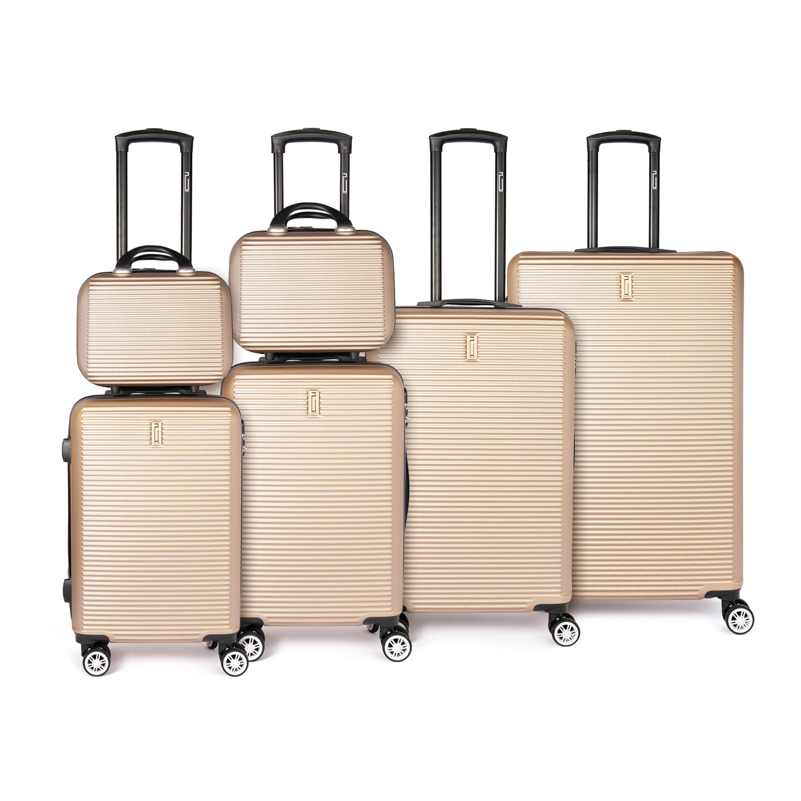 CELIMS - 6-teiliges Reisekofferset | Handgepäck + Handgepäck + Mittlerer + Großer + 2 Kosmetiktaschen für Reisen | Champagne