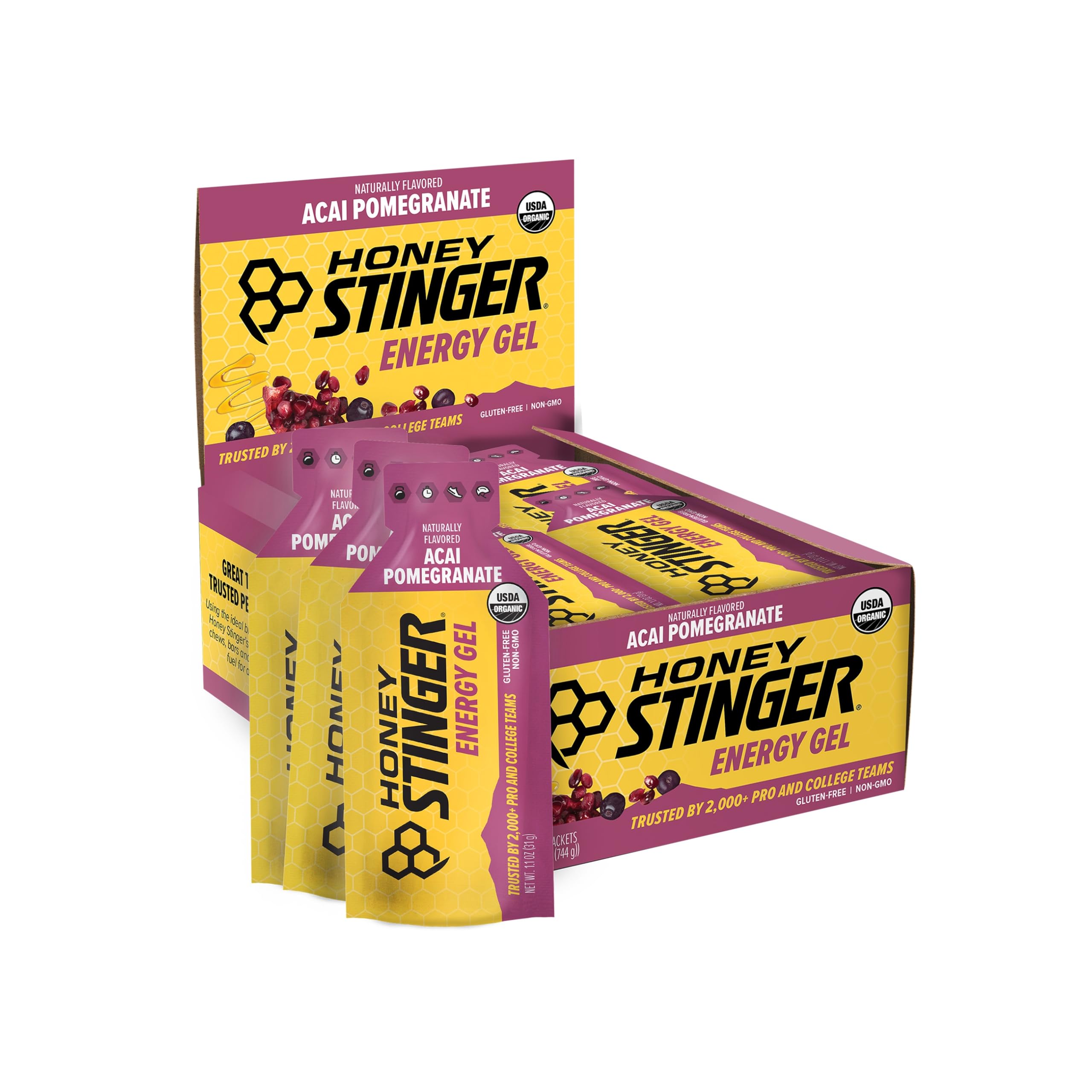 Honey Stinger Organic Acai Pomegranate Energy Gel, Gluten Free & Caffeine Free, for Exercise, Running and Performance, Sports Nutrition for Home & Gym