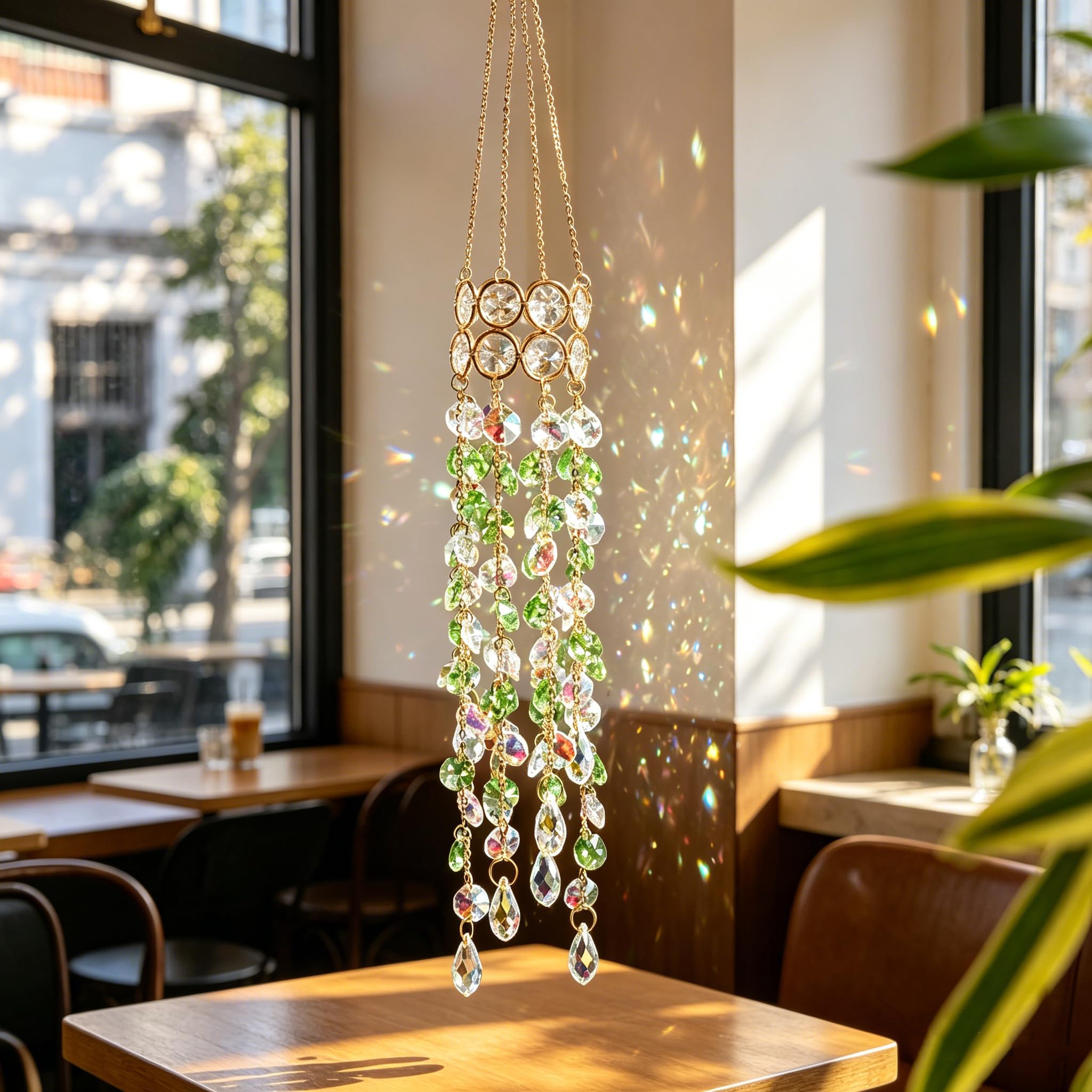 Handgefertigter Kristall-Sonnenfänger – Boho-Regenbogenmacher Mit Goldfarbenem Metallrahmen, 50 Cm, Für Fenster, Garten, Schlafzimmer, Elegantes Geschenk