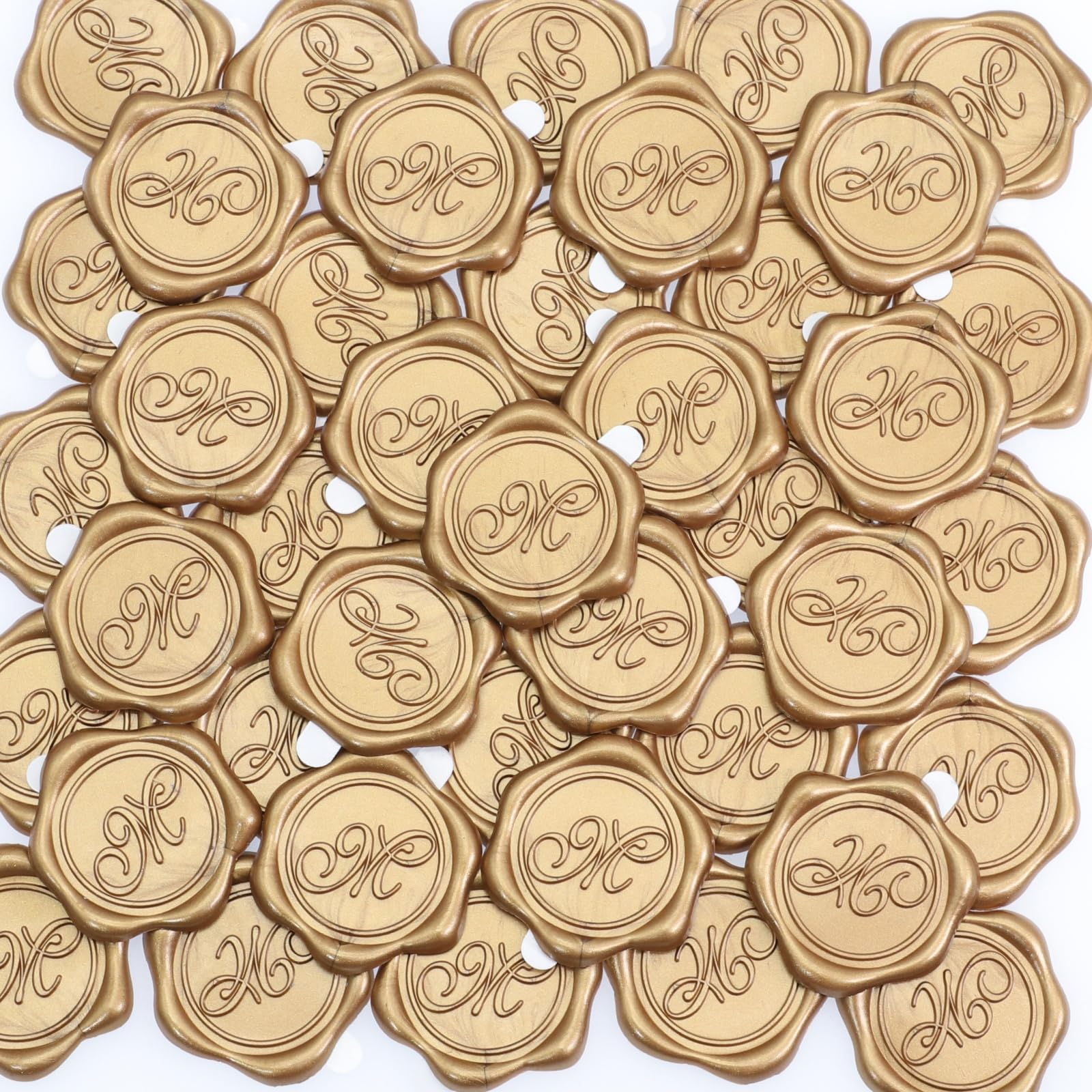 AtopbbAlphabet M Wax Seal Stickers, 30 Pack Initial Letter Wax Seal Stickers Envelope Seal Stickers Envelope Seals Self Adhesive Copper Gold Stickers for Wedding Party Birthday Christmas (J)