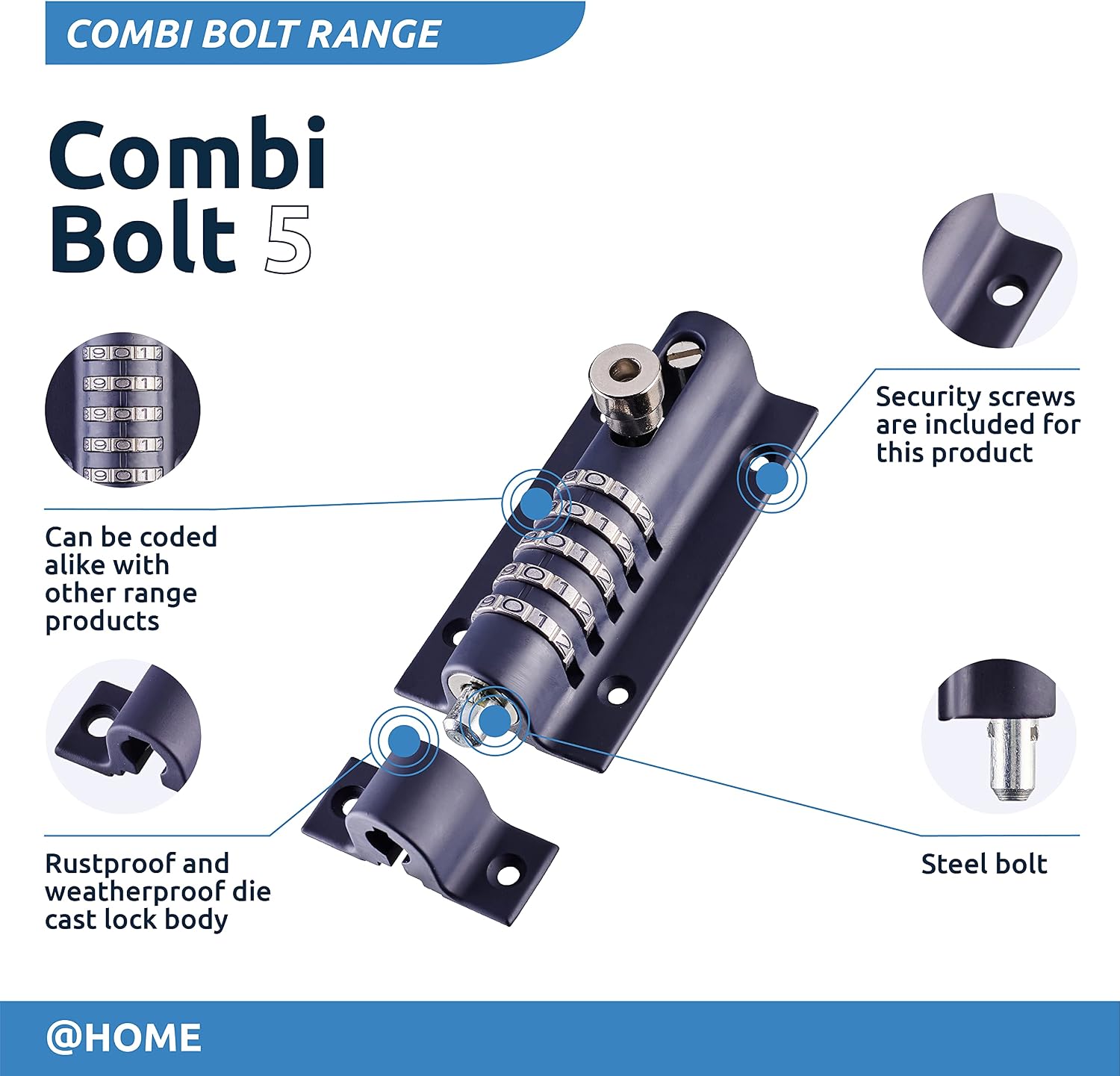 Squire Combination Locking Bolt | Unique Recodeable Combination Locking Bolt | Rust and Weatherproof (5 Wheel – 150mm)
