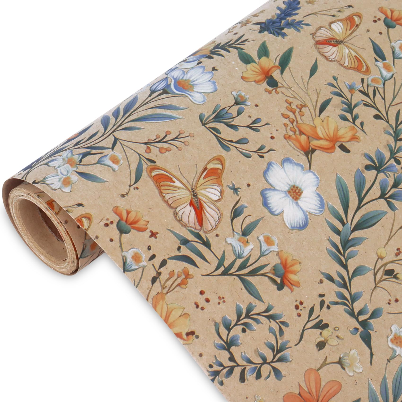Floral Wrapping Paper Brown Roll 43cm x 5m Rustic Flower Gift Wrapping Paper for Birthday Wedding Anniversary Presents & Craft Use(B)