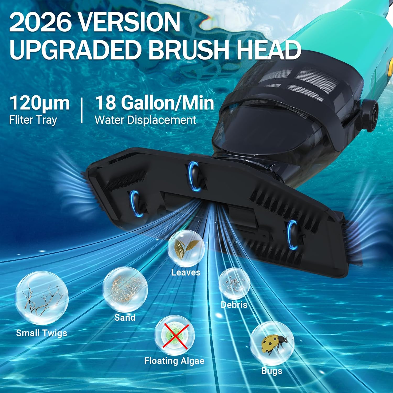 Pool Vacuum for Above Ground Pool, 4-Section 87-Inch Above Ground Pool Vacuum, IPX8/Long Runtime for Leaves Sand Debris & Step Corner Wall, Handheld Pool Vacuums for Inground Pools Hot Tub Spa Vacuum