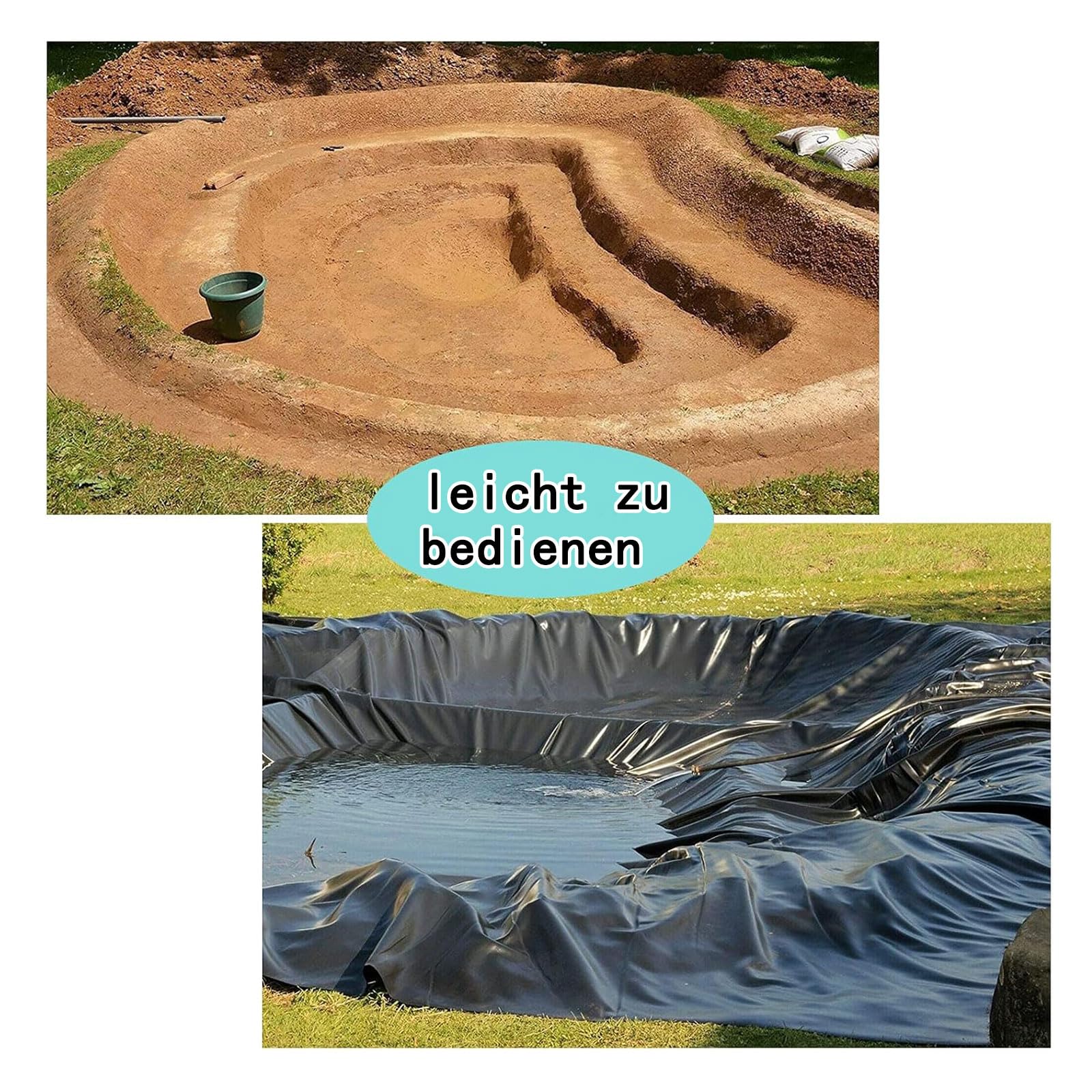 HDPE Teichfolie 3x10m,Schwarz HDPE Teichfolien Schwerlast,Dichtungsfolie Teichmembran Schwimmteich Folie Gartenteich Teichplane für Fischteiche,Brunnen,Wassergarten und Wasserfall(Größe:3x10m