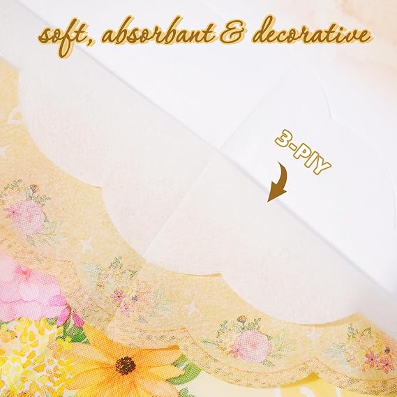 Floral Tea Party Napkins, 100 pcs Scalloped Guest Flower Paper Napkins