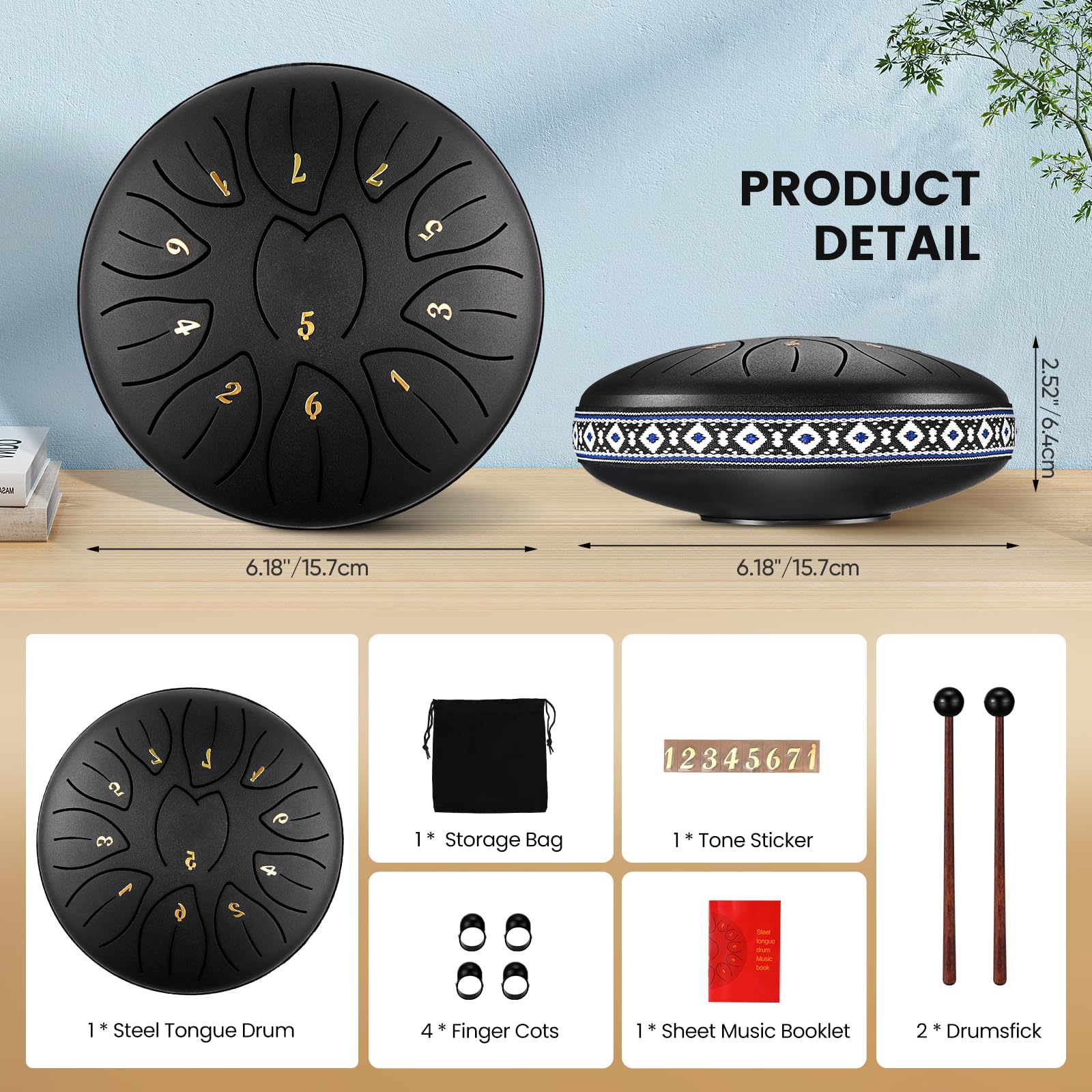 Tambor de Lengua de Acero, Tambor de Mano de 6 Pulgadas y 11 Tonos, Handpan a Prueba de Herrumbre, Handpan de Lengüeta con Bolsa de Tambor e Instrumentos de Percusión para Meditación y Musicoterapia