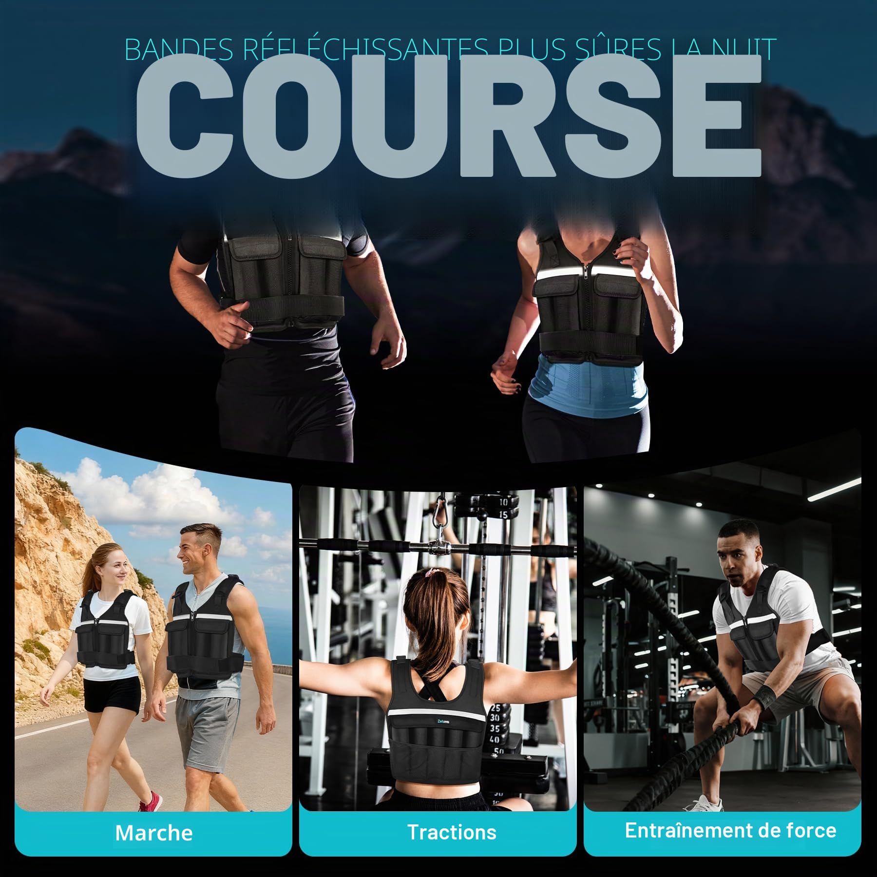 Gilet lesté pour femmes et hommes, Gilets lestés ajustables 0,45 kg-8,6 kg, Gilets lestés lavables pour course à pied, entraînement en force, course, marche, fitness, renforcement musculaire, perte de