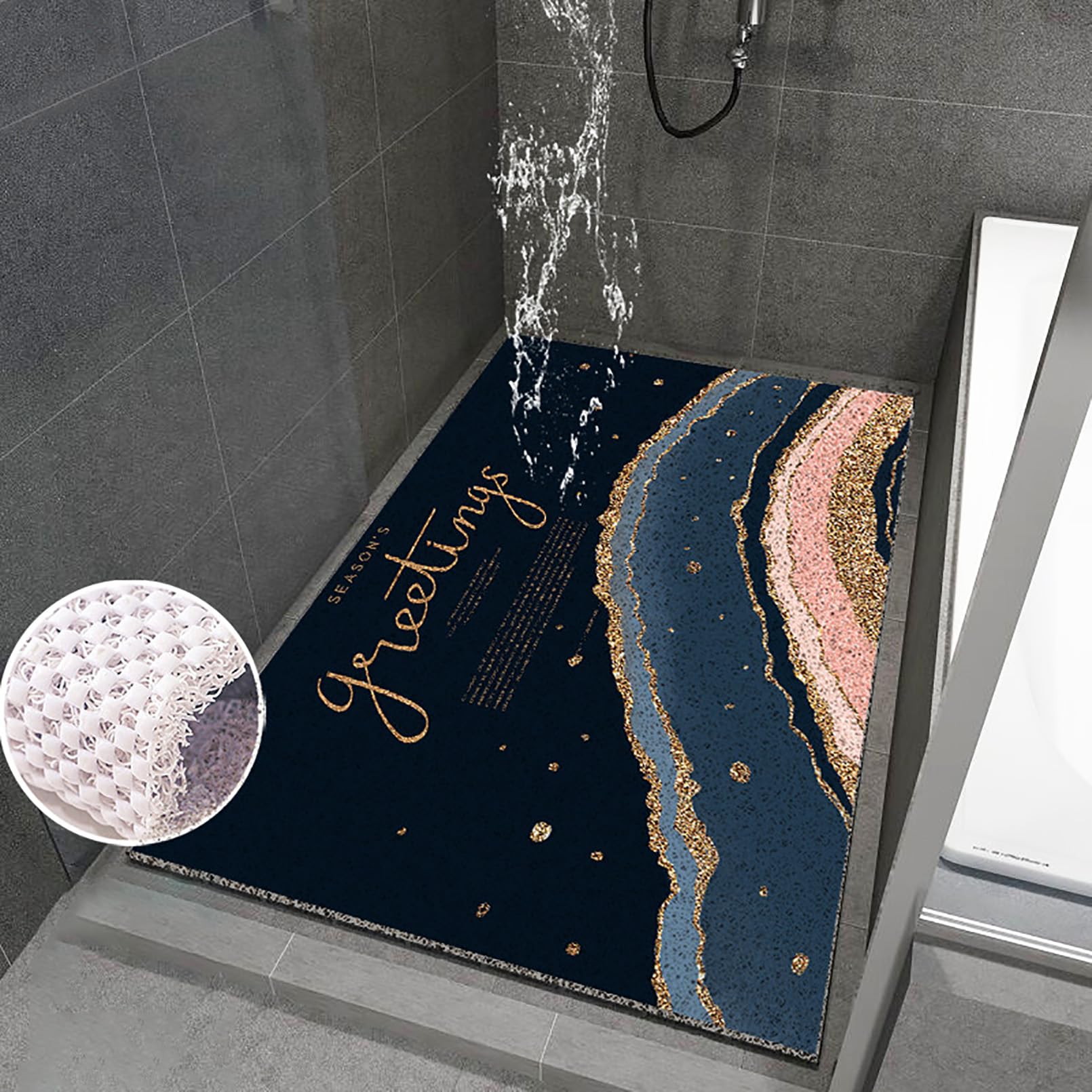 Alfombrilla antideslizante para bañera de 40 x 60 cm, diseño marino colorido, material de PVC, con gancho de cabestrillo, suave y cómodo, alta permeabilidad al agua