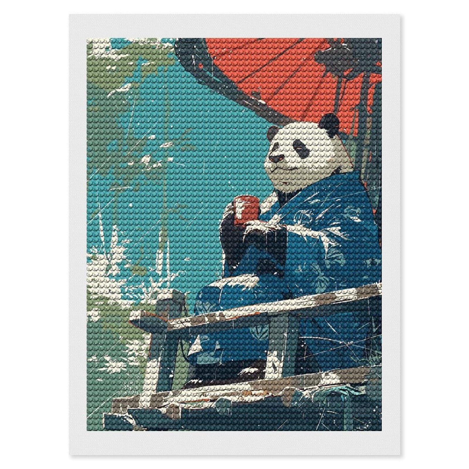 Junmoney Japanese Panda Kimono 5D Diamond Painting Kit 12"x16", Relaxing DIY, Mindful Craft Project, Full Kit Included, Thoughtful Present