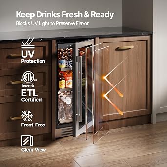 Ca'Lefort 15'' Beverage Refrigerator, 100 Can Beverage Fridge Under Counter