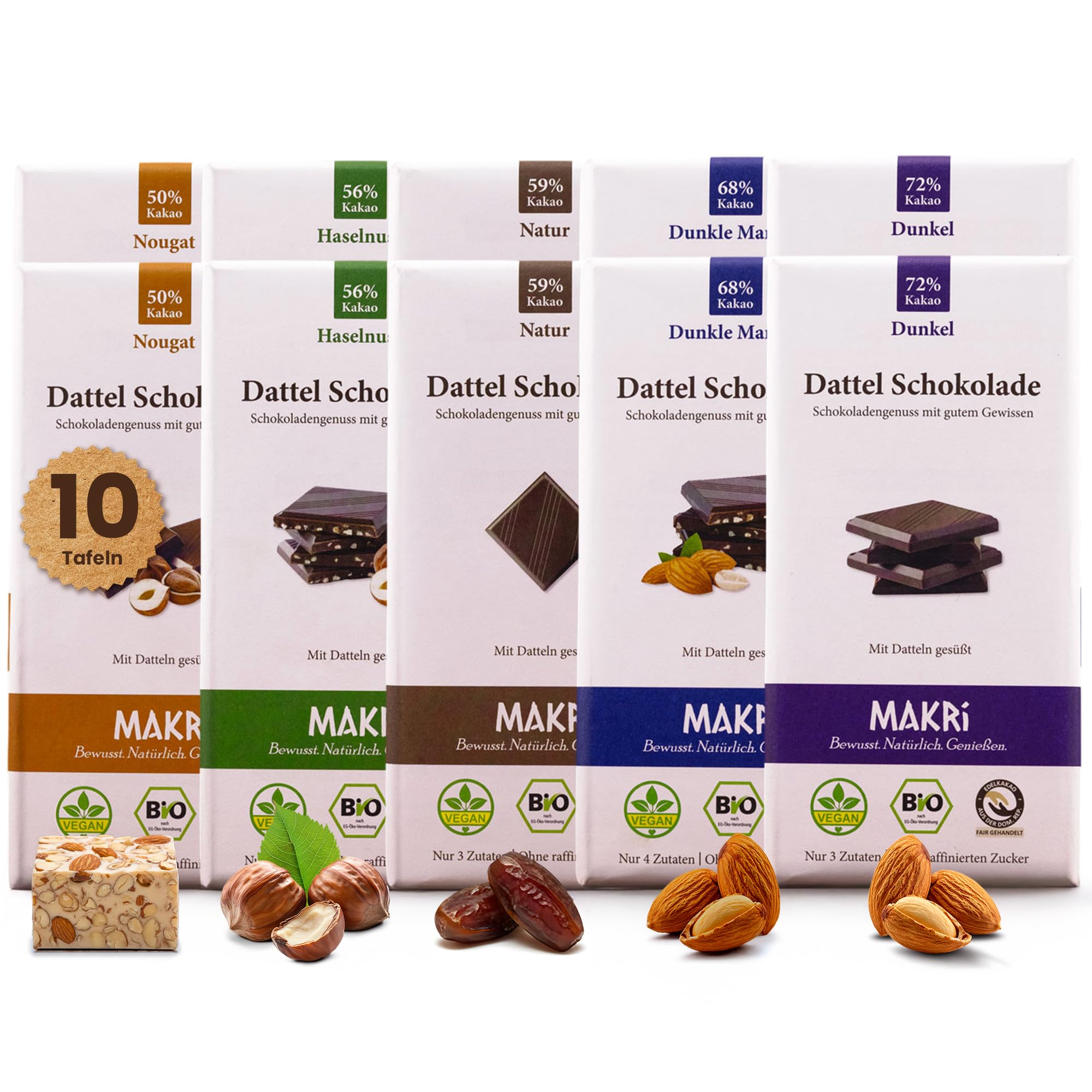 MAKRi® BIO Dattel Schokolade Probierpaket (5 Sorten) | Mit Datteln Gesüßt | Dattelschokolade Ohne Raffinierten Zucker | Vegane & Dattelsüsse Bio, Fair Gehandelt (10)