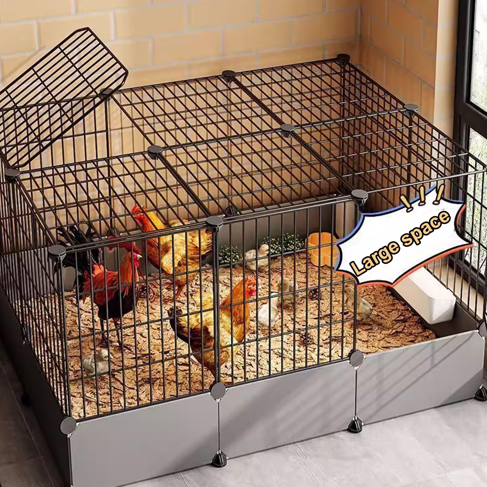 Gallinero Exterior Metálico Jaula Portátil para Gallinas De Exterior Diseño con Doble Puerta Paneles Laterales Elevados Hecho De Malla De Hierro Y PP(107 * 37 * 55CM)