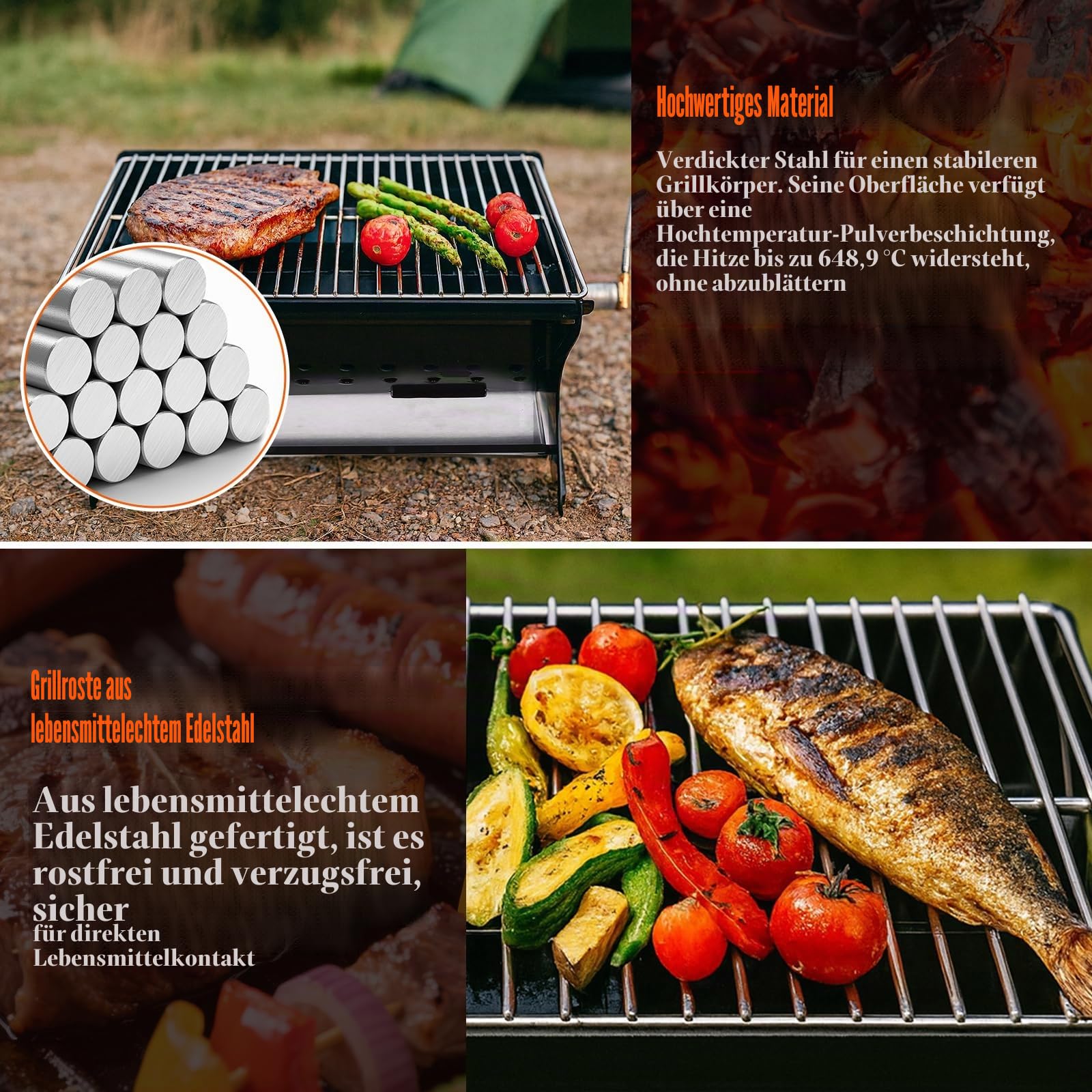 QuliMetal Tragbarer Campinggrill Klappbarer Holz-/Gasgrill mit Tasche | Schwerer Grill & Feuerstelle für Outdoor, Camping, Partys, Terrasse & Garten