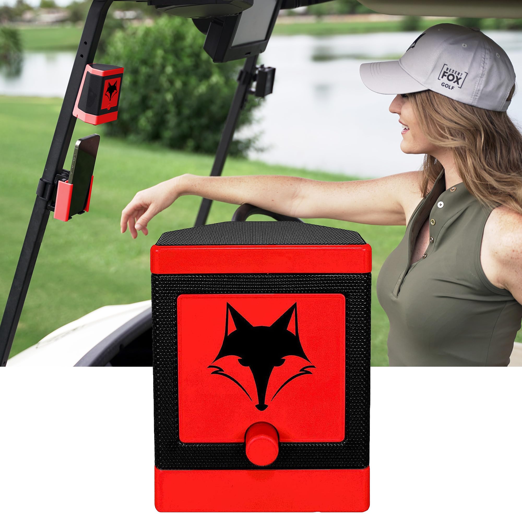 DESERT FOX GOLF DJ-10 Golf Cart Bluetooth Speaker – Wireless Magnetic Golf Speaker with Secure Mount – Loud, Weatherproof Sound with Retro Volume Knob