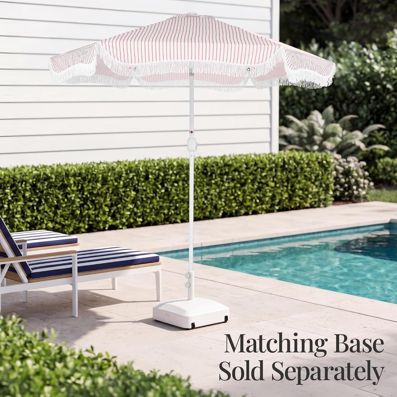 Best Choice Products 9ft Fringe Market Patio Umbrella – Outdoor Boho Tassel Sunshade for Table, Pool, Deck, Backyard – UPF50+, Easy Tilt, Heavy Duty Steel Pole & Ribs - Pink Pinstripe