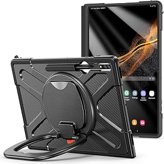 Galaxy Tab S8 Ultra Case 14.6-inch, S8 Ultra Tablet Case 14.6 in, Shockproof Protective Cover with 360°Rotating and 180°Folding Hand Grip for Samsung Galaxy Tab S8 Ultra (SM-X900/SM-X906), Black