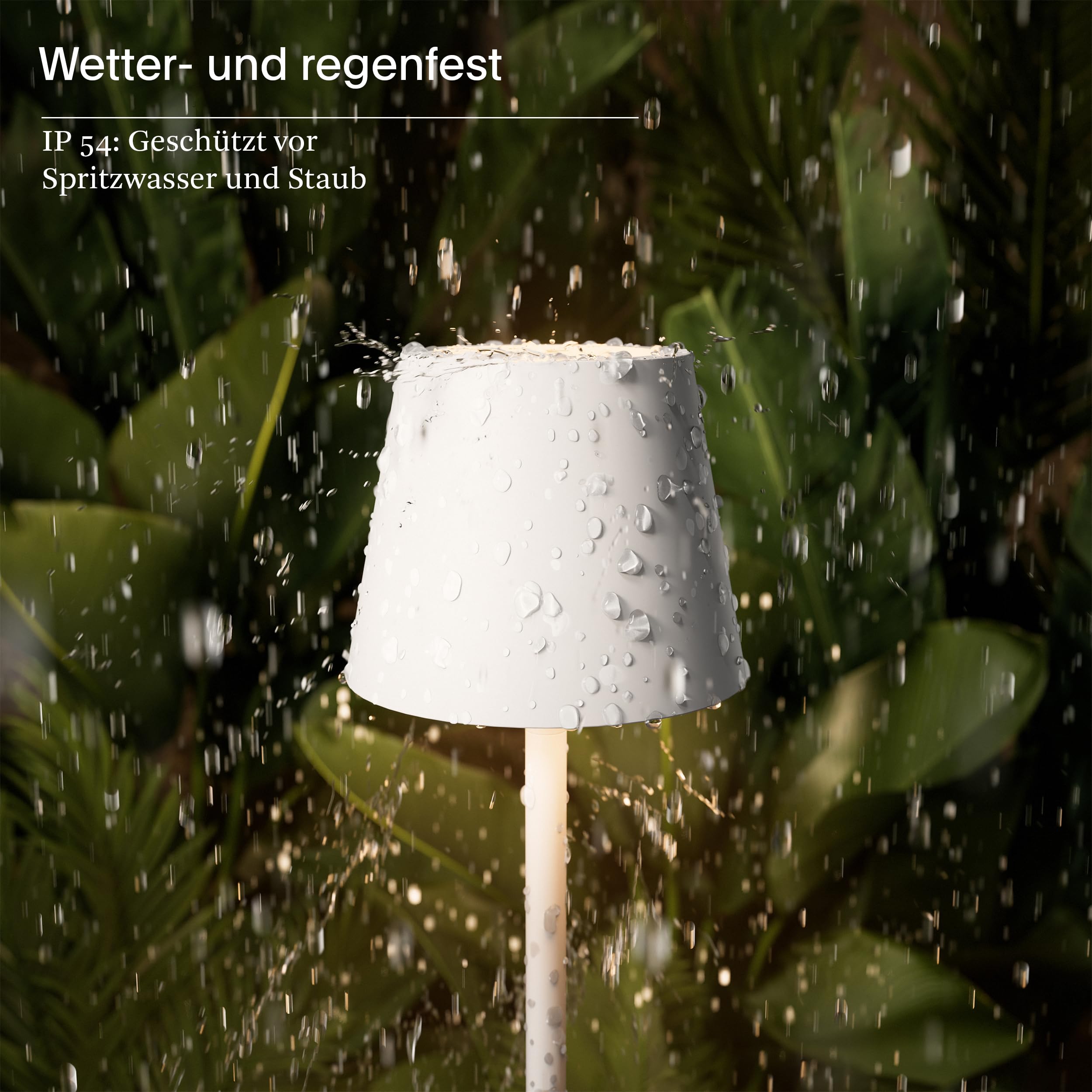 SIGOR Nuindie pocket - Dimmbare kleine LED Akku-Tischlampe Indoor & Outdoor, IP54 spritzwassergeschützt, Höhe 21 cm, aufladbar mit USB-C, 7 h Leuchtdauer, schneeweiß