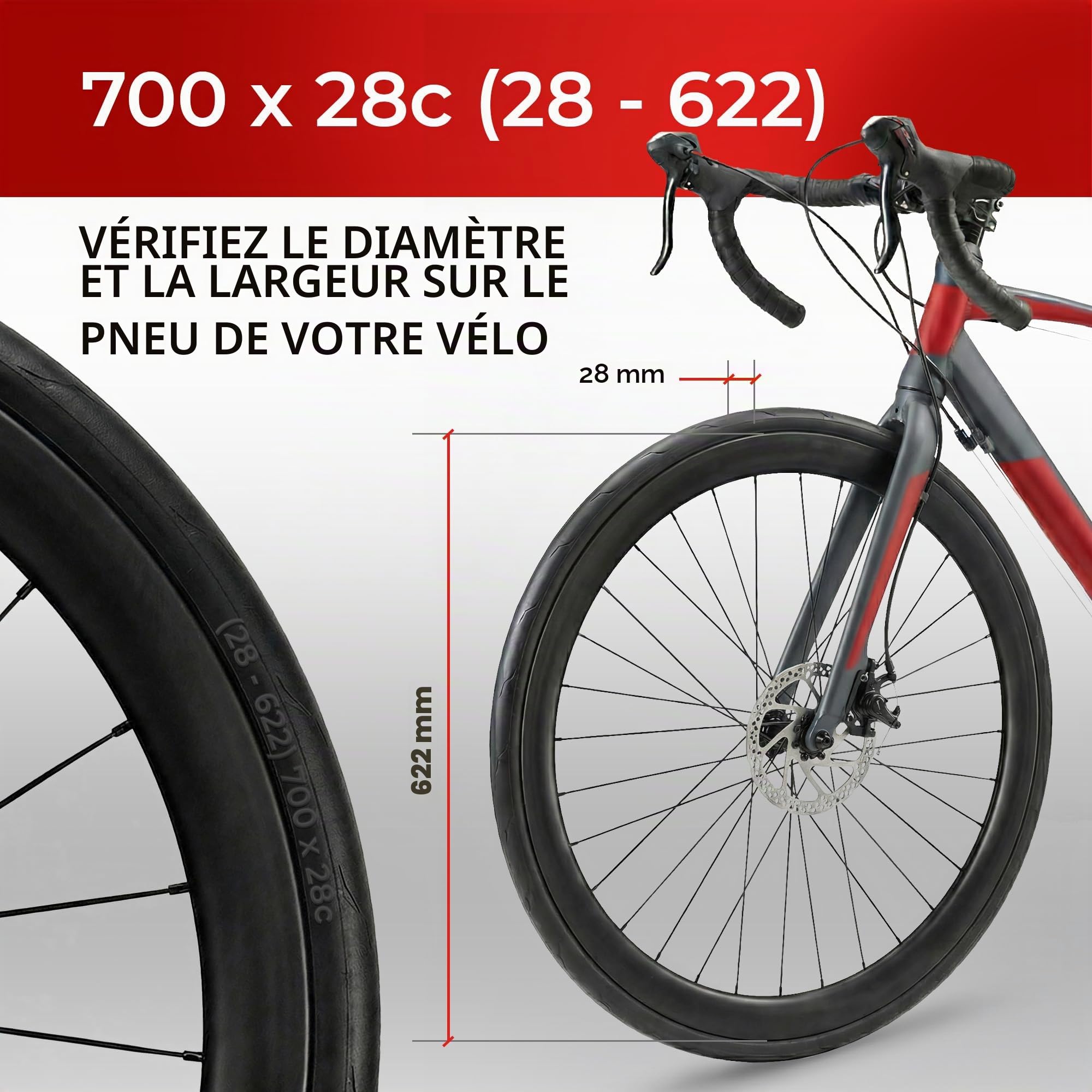 Fincci Pneu 700x28c 28-622 Tubeless Pliable 120 TPI avec Protection Aramid
