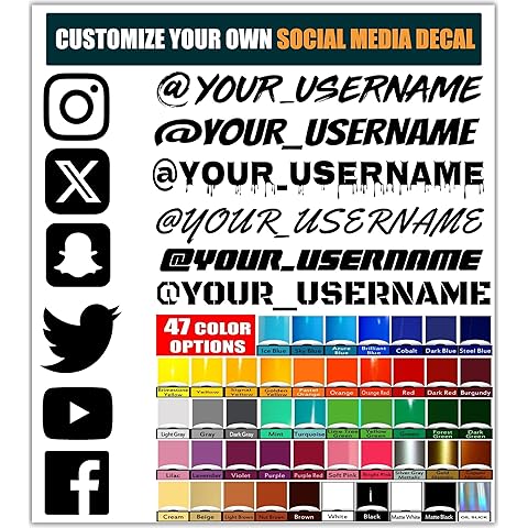 VulgrCo Custom Social Media Stickers, Personalized Custom Car Sticker, Durable Vinyl Username Tag Stickers for Cars