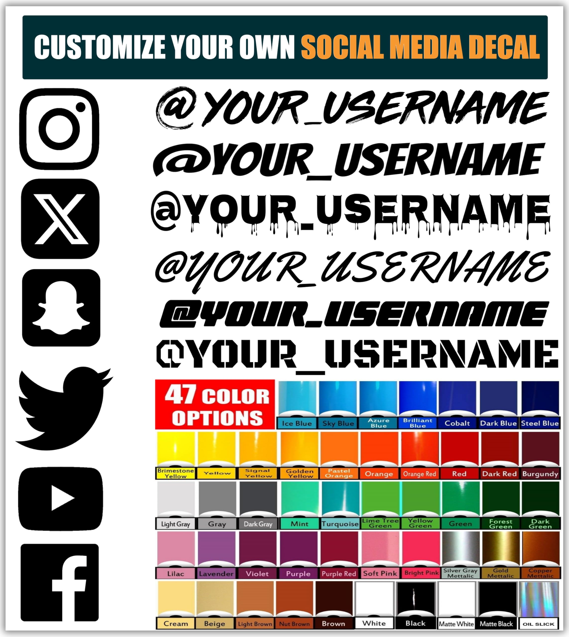 VulgrCo Custom Social Media Stickers, Personalized Custom Car Sticker, Durable Vinyl Username Tag Stickers for Cars