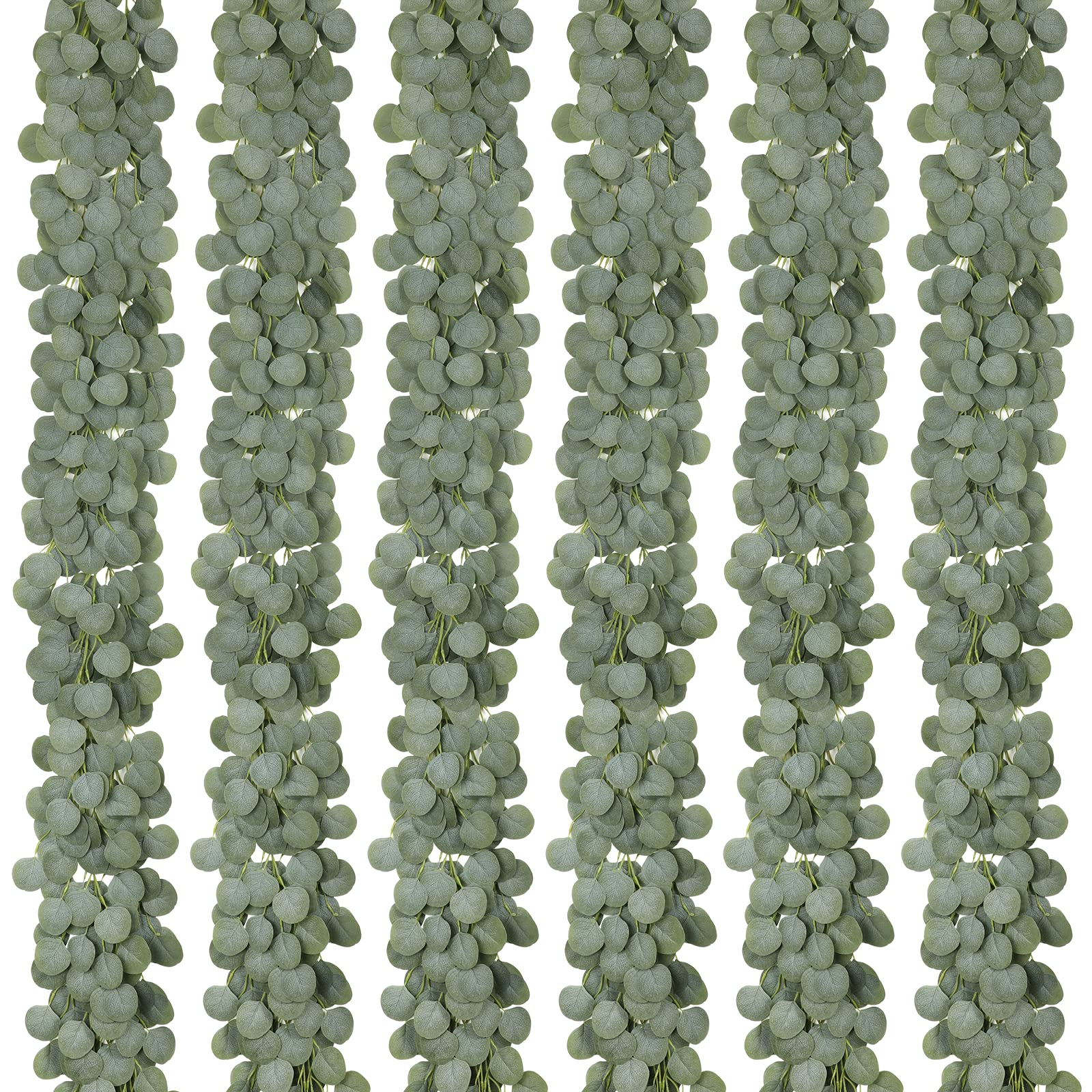 Dolicer 6Packs 39Ft Eucalyptus Garland, Greenery Garland Eucalyptus, Silk Greenery Eucalyptus Leaves, Fake Eucalyptus with Fake Leaves, Faux Silver Dollar Eucalyptus Hanging Vines for Room Table Decor