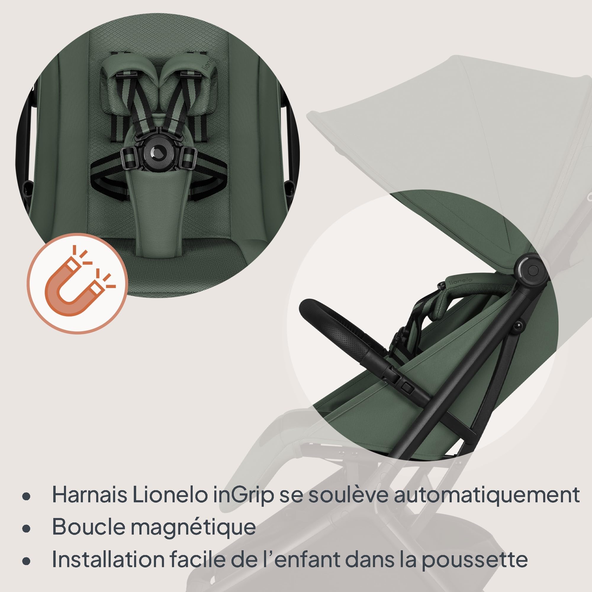 Lionelo Sia Poussette Compacte jusqu’à 22 kg Se Plie et Tient Debout, Léger 5,9 kg, Position Allongée Capote XXL UPF50+ Imperméable, Boucle Magnétique Grand Panier 3 kg (VERT ÉMERAUDE)