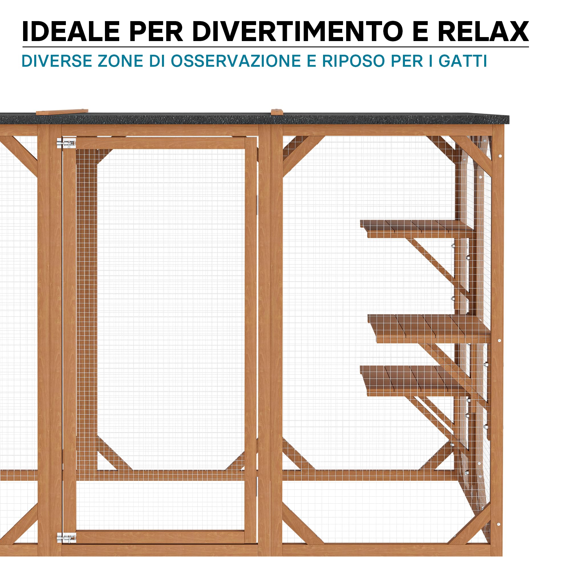 Recinto per gatti da esterno Cat run resistente alle intemperie 180x80x111,8 cm, 3 zone di riposo