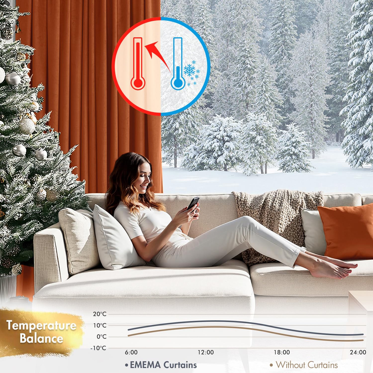 EMEMA Lot de 2 rideaux opaques en velours avec galon fronceur, orange-rouge, 245 x 140 cm (H x l) | Rideaux décoratifs en velours avec galon fronceur, pour salon, chambre à coucher, occultant, thermique, galon fronceur