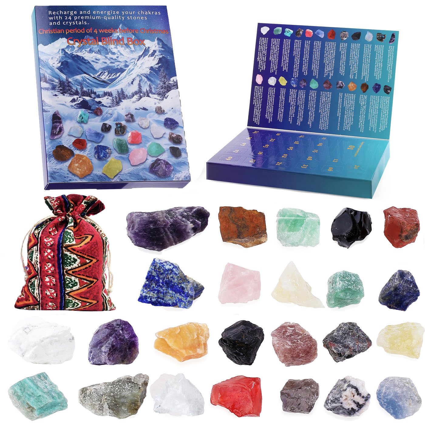 Sahoottie Advent Calendar 2025,24 Days Natural Crystal Gemstones Countdown Calendars Gifts Fossils Rock Collection Advent Calendars Gifts for Adult Women Men Xmas