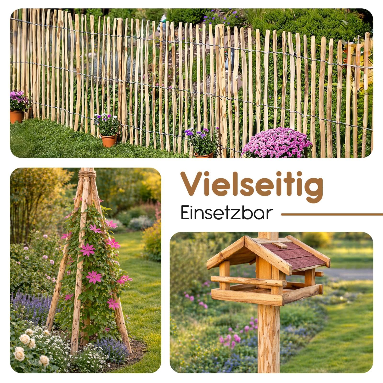 BOOGARDI Holzpfosten für Staketenzaun · Zaunpfosten Holz rund in 5 Größen · 5x Holzpfahl 180 cm lang · Holzpfähle für Holzzaun · Zaunpfähle, Pfosten, Wildzaun