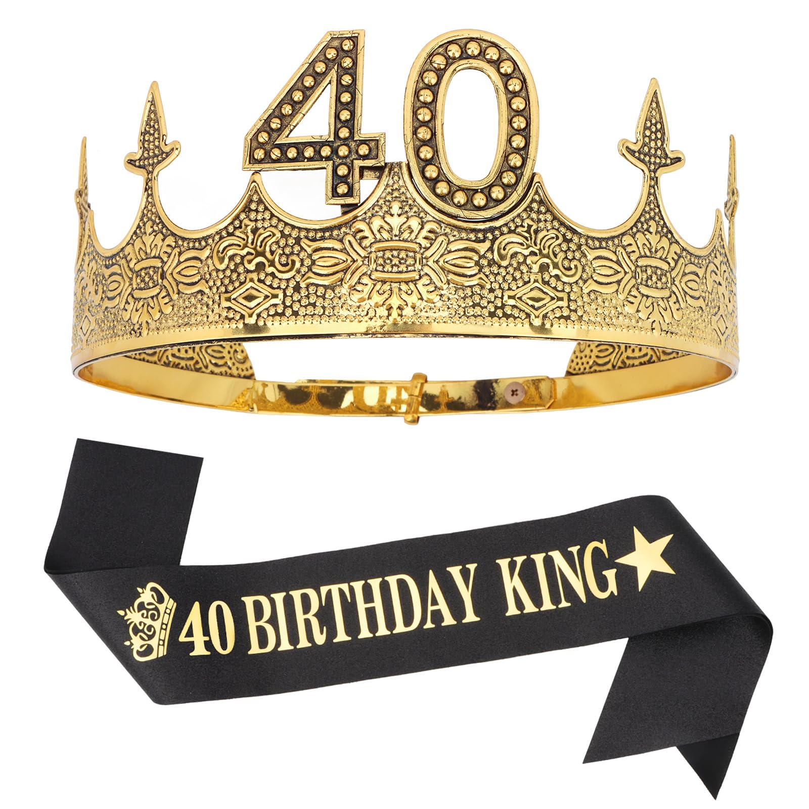 KEUKORZ 40th Gold Birthday King Crown and Sash Set for Man