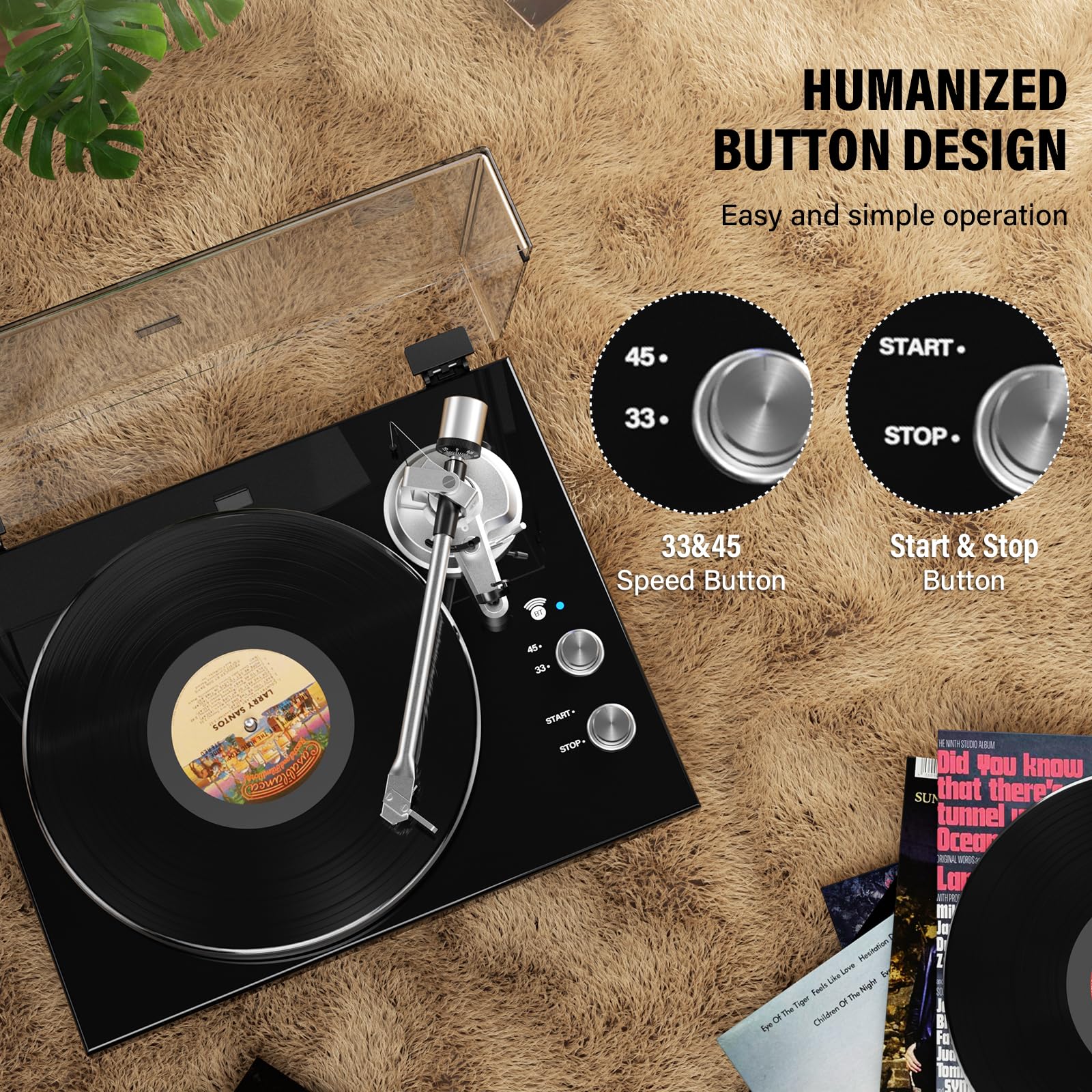 Plattenspieler mit Riemenantrieb und Bluetooth, digitaler USB-Ausgang, magnetische Tonabnehmerkartusche, digitales Vinyl zu MP3, AT-3600L, 33 oder 45 U/min, schwarz