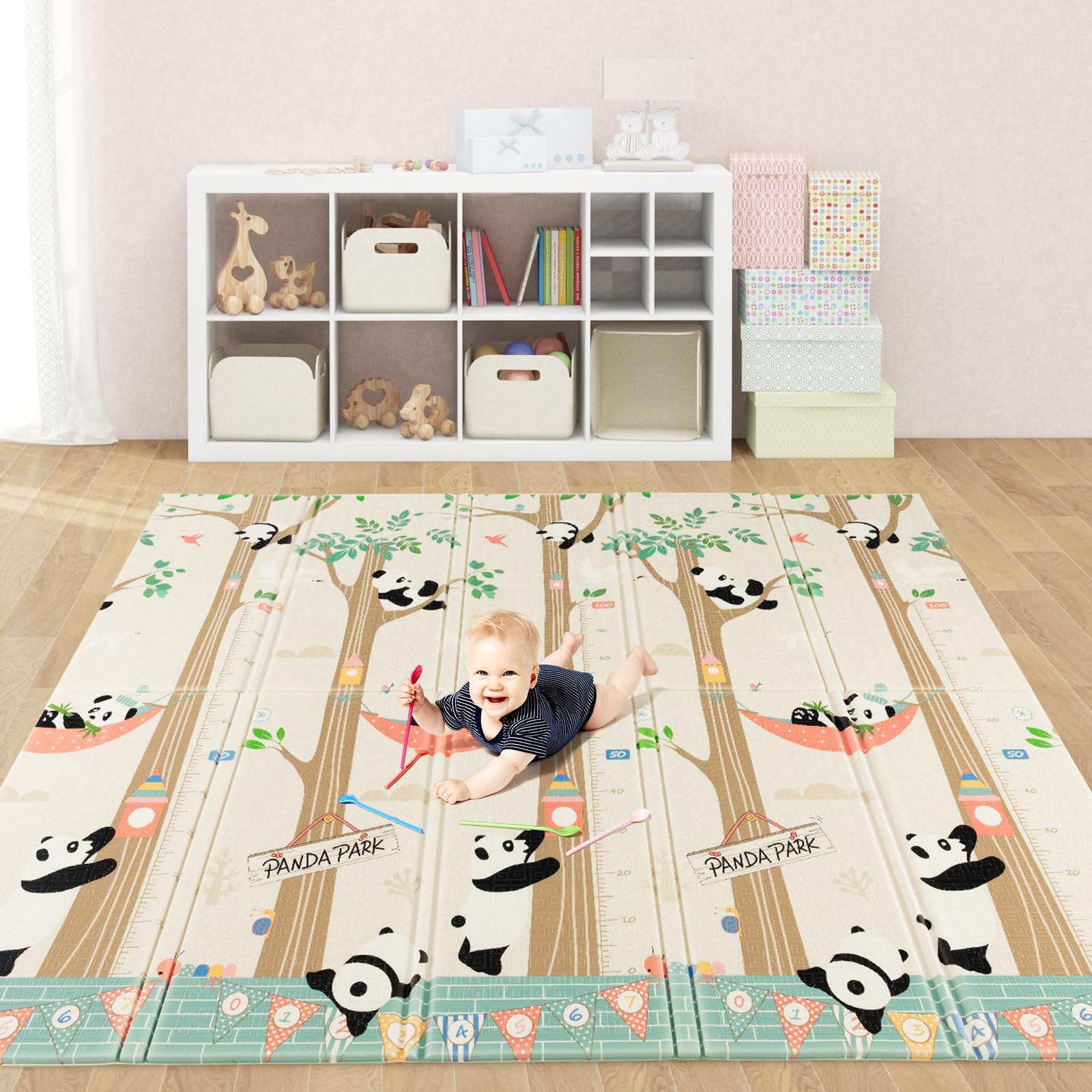 COSTWAY Baby Spielmatte faltbar, 200 x 180 cm Babymatte doppelseitig, Krabbelmatte aus XPE Material, Krabbeldecke, Spielteppich für Babys, Säuglinge und Kleinkinder (Giraffe-Panda)