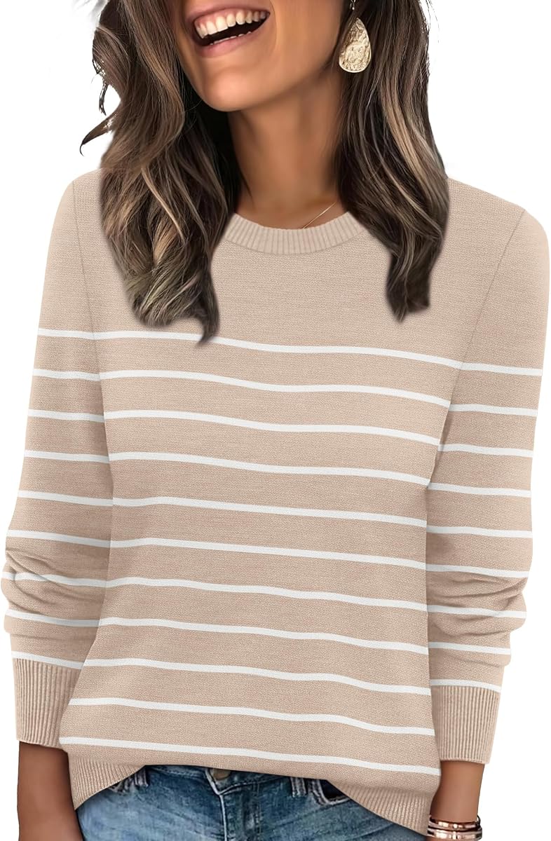 WIHOLL Suéteres para Mujer Ligero Otoño Tops Jersey Camisa de Manga Larga | Punto acanalado, Cuello redondo, Moda de principios de otoño, Ropa de invierno, Suave, Acogedor, Cómodo, Informal de negocios, Informal diario
