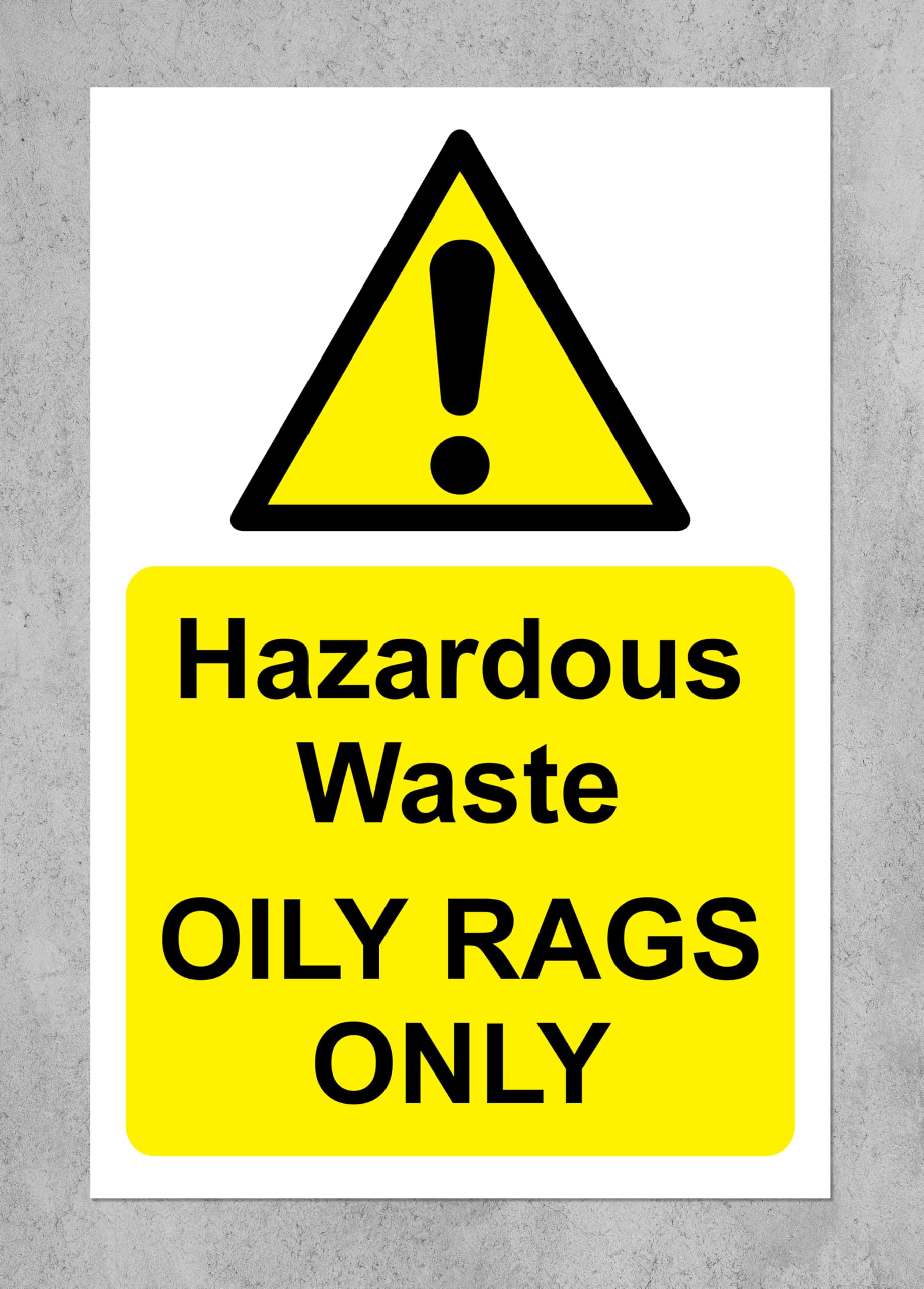 Hazardous waste bin sign - Oily rags only Safety sign - Self adhesive sticker (200mm x 150mm)