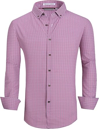 Alex Vando Mens Button Down Shirts Wrinkle Free 4-Way Stretch Print Business Casual Shirt