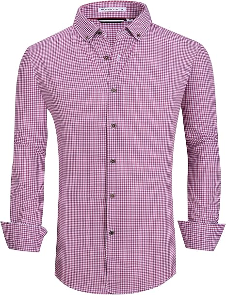 Alex Vando Mens Button Down Shirts Wrinkle Free 4-Way Stretch Print Business Casual Shirt