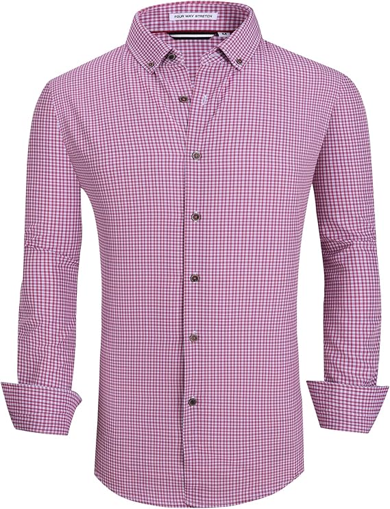 Alex Vando Mens Button Down Shirts Wrinkle Free 4-Way Stretch Print Business Casual Shirt