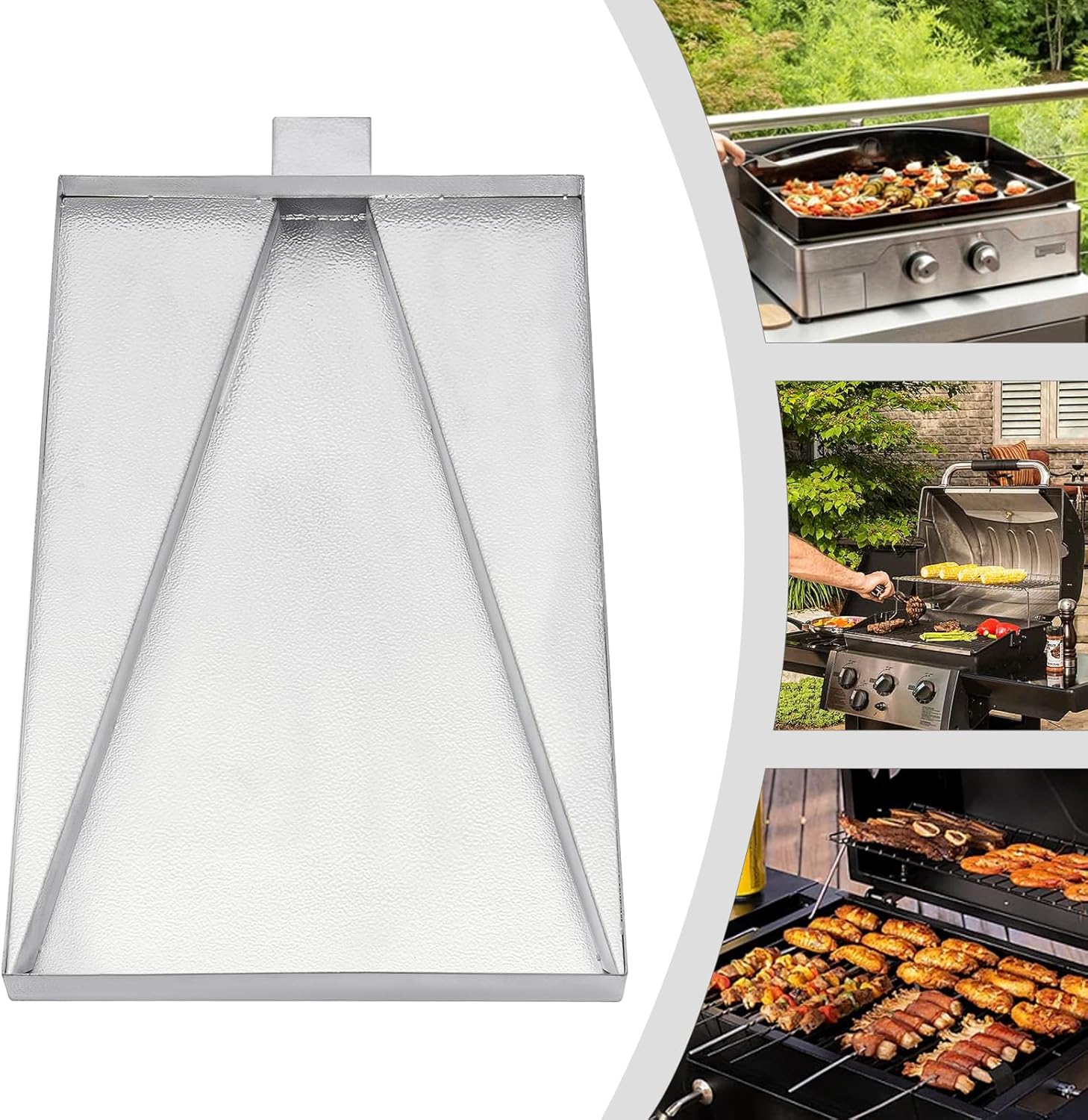 Stainless Steel Grease Drip Pan Tray for Grills - 90° Curved Design for Easy Mounting, Efficient Grease Collection, Reduces Smoke, and Extends Charcoal Burning Time