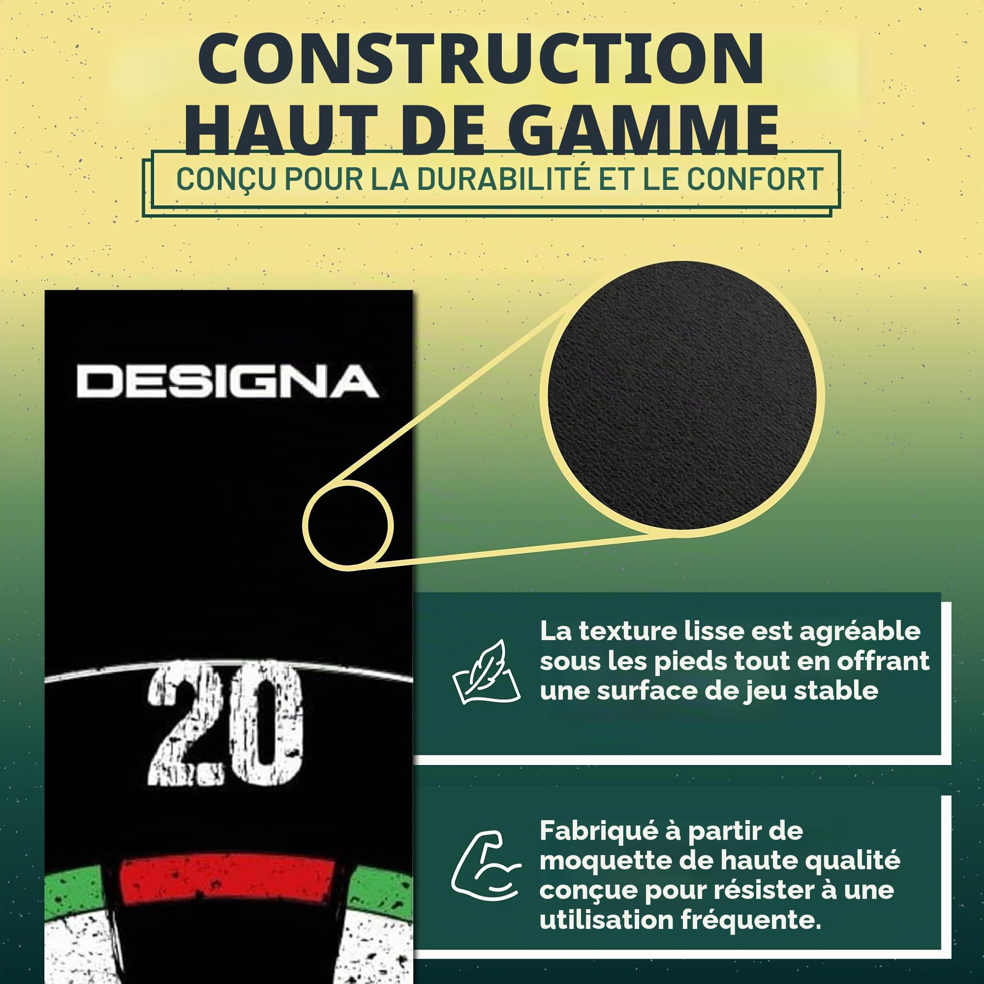 Designa Darts MAT43 Tapis de fléchettes antidérapant Double Dessus 290 cm x 60 cm