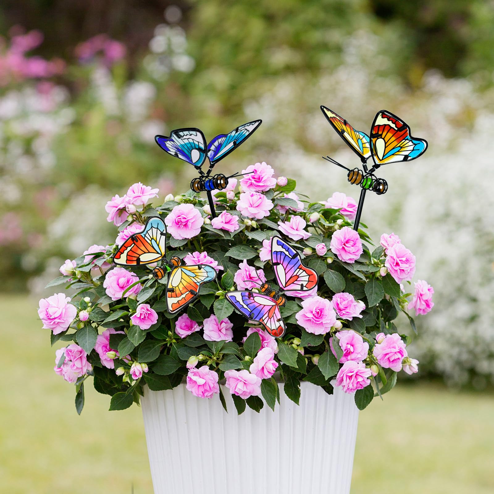 Set mit 3 Schmetterlings-Gartensteckern, 50,8 cm, bunte Schmetterlingspfähle, dekorative Gartenpfähle, leuchten im Dunkeln, Metallkunst, für Außenbereich, Rasen, Weg, Terrasse, Ornamente