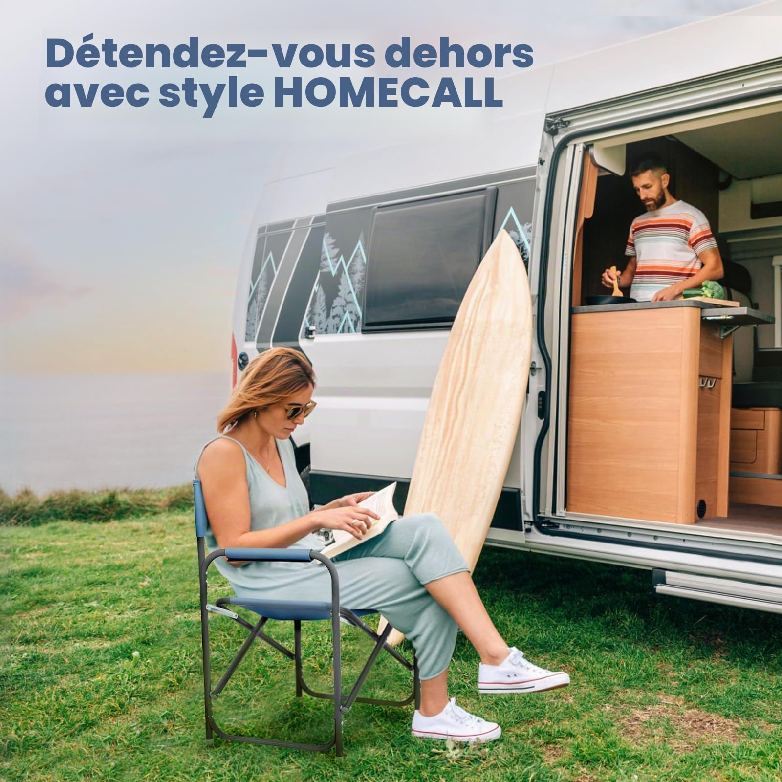 Homecall Chaise de camping pliable en aluminium avec dossier (Bleu)