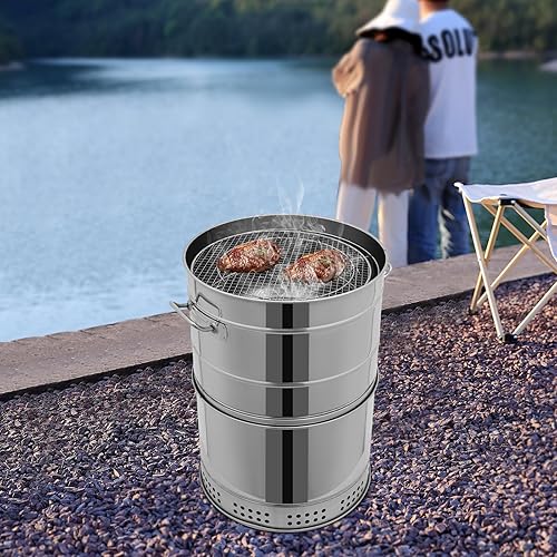 Miniatura 2 de Parrilla portátil de carbón sin humo de 360 de acero inoxidable con brochetas, diseño vertical grande para colgar al aire libre, picnic y cocinar en